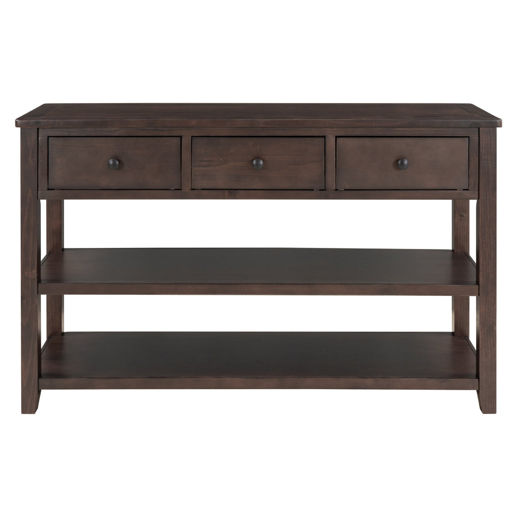 TREXM Retro Design Console Table with Two Open Shelves, Pine Solid Wood Frame and Legs for Living Room (Espresso)