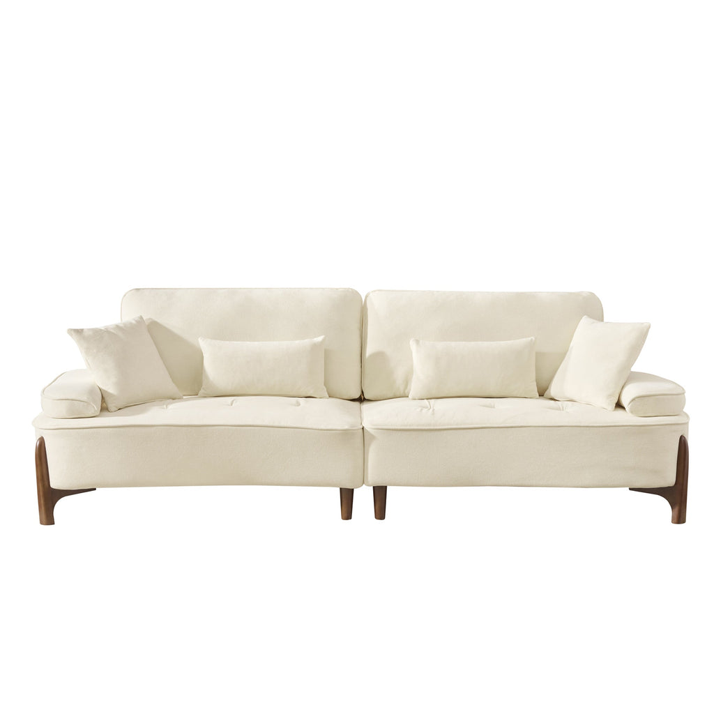 103 Inch Comfortable Deep Seated Sofa with Pillows in Beige Cloud Velvet Polyester for Bedroom, Living Room, Office