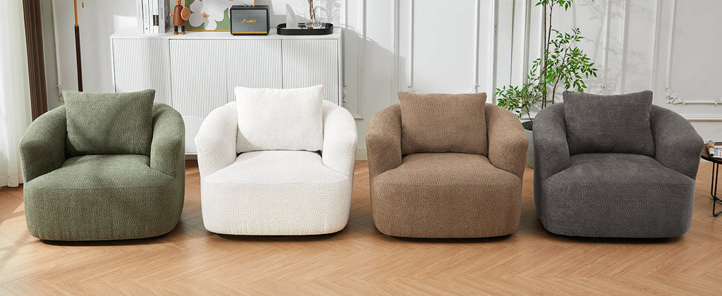Chenille Upholstered 360° Swivel Chair with Throw Pillow, Dark Brown, 38.2' Accent Chair Sofa for Living Room and Office
