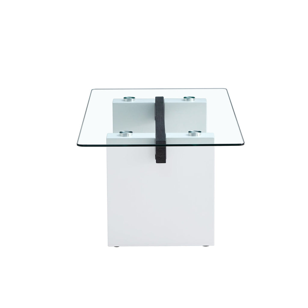 Modern minimalist transparent tempered glass coffee table , paired with white MDF decorative columns. Computer desk. Game table. CT-1546