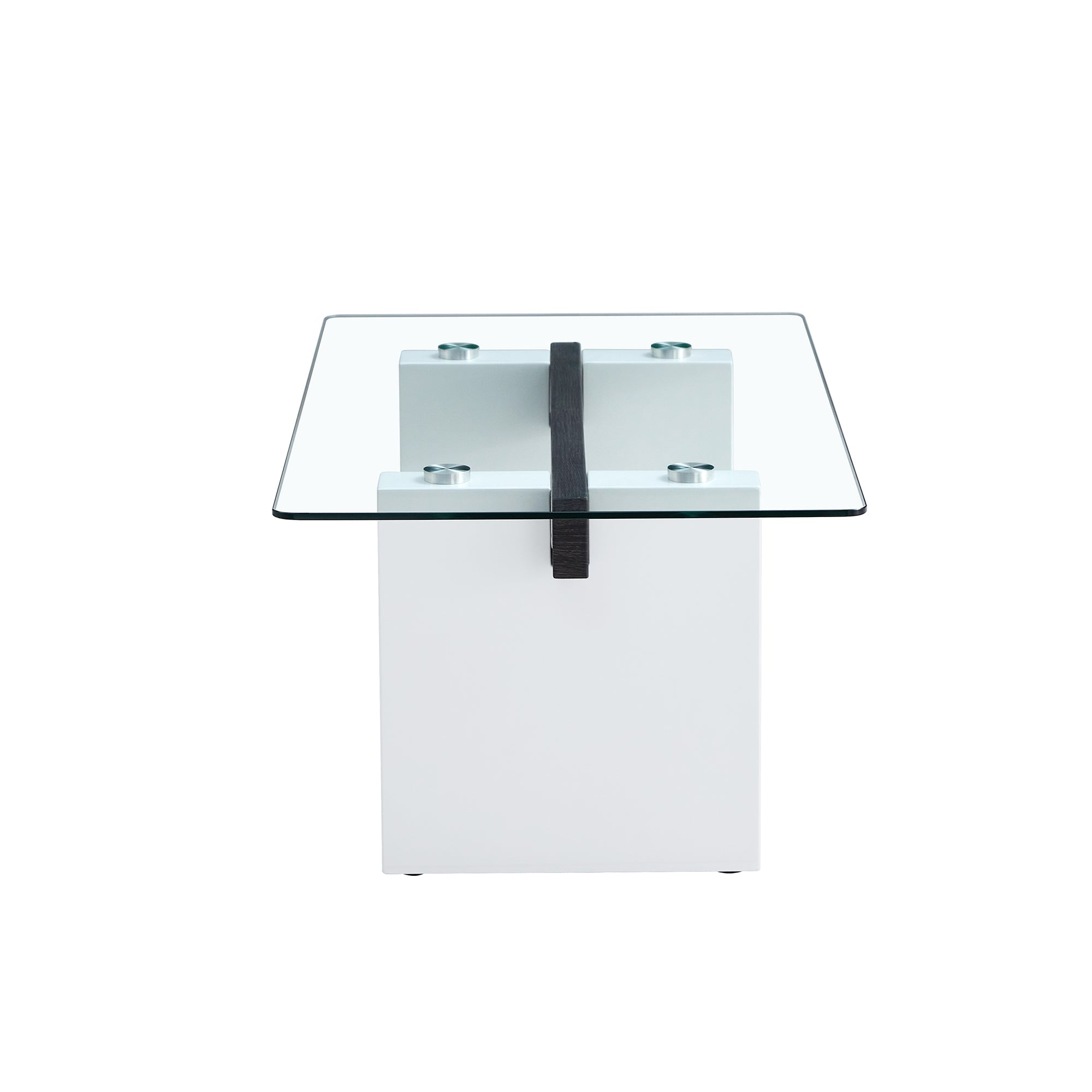 Modern minimalist transparent tempered glass coffee table , paired with white MDF decorative columns. Computer desk. Game table. CT-1546