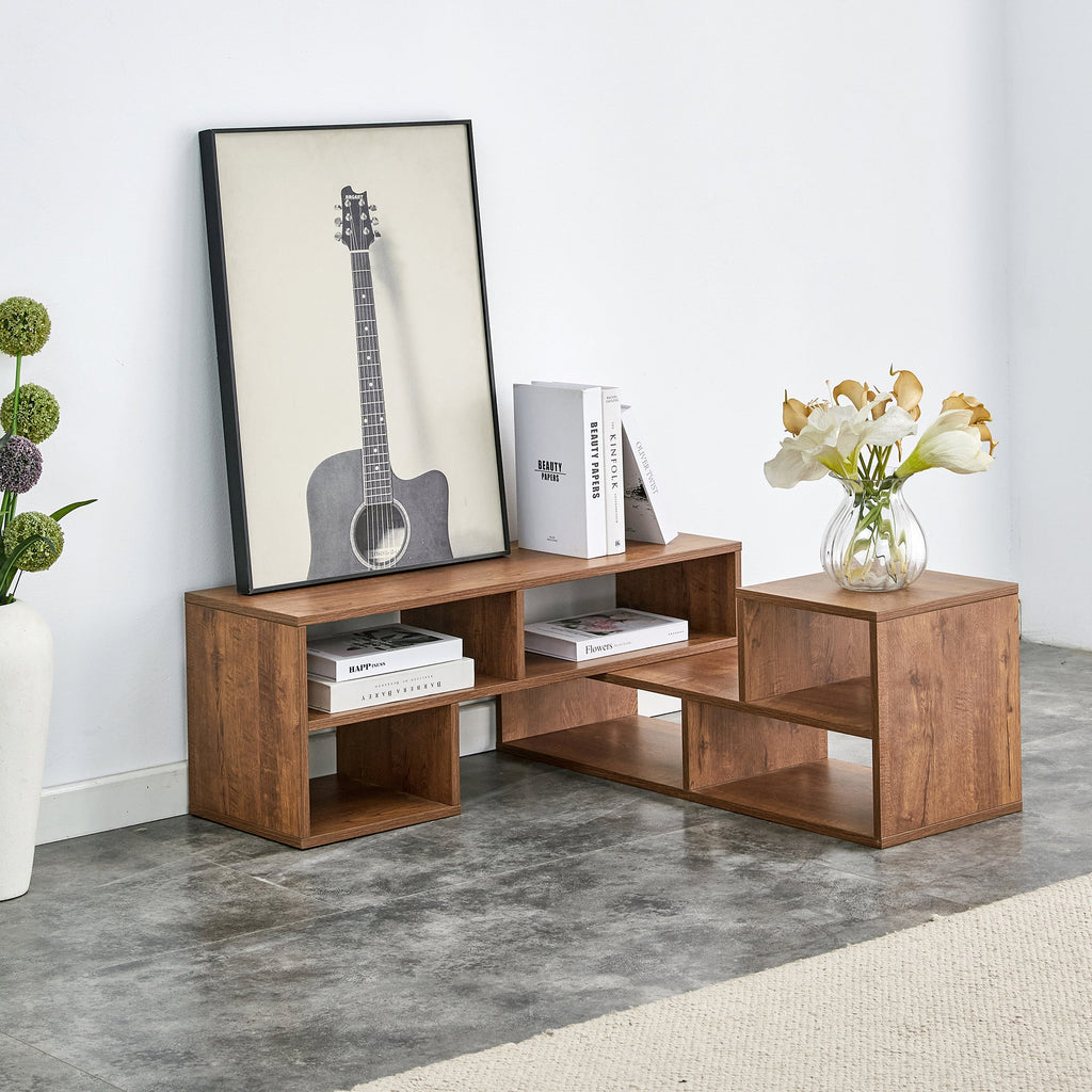 Modern 2-Piece Cube TV Stand with Open Storage, L-Shaped Design, Walnut MDF, 47.2' x 12' x 13.4'