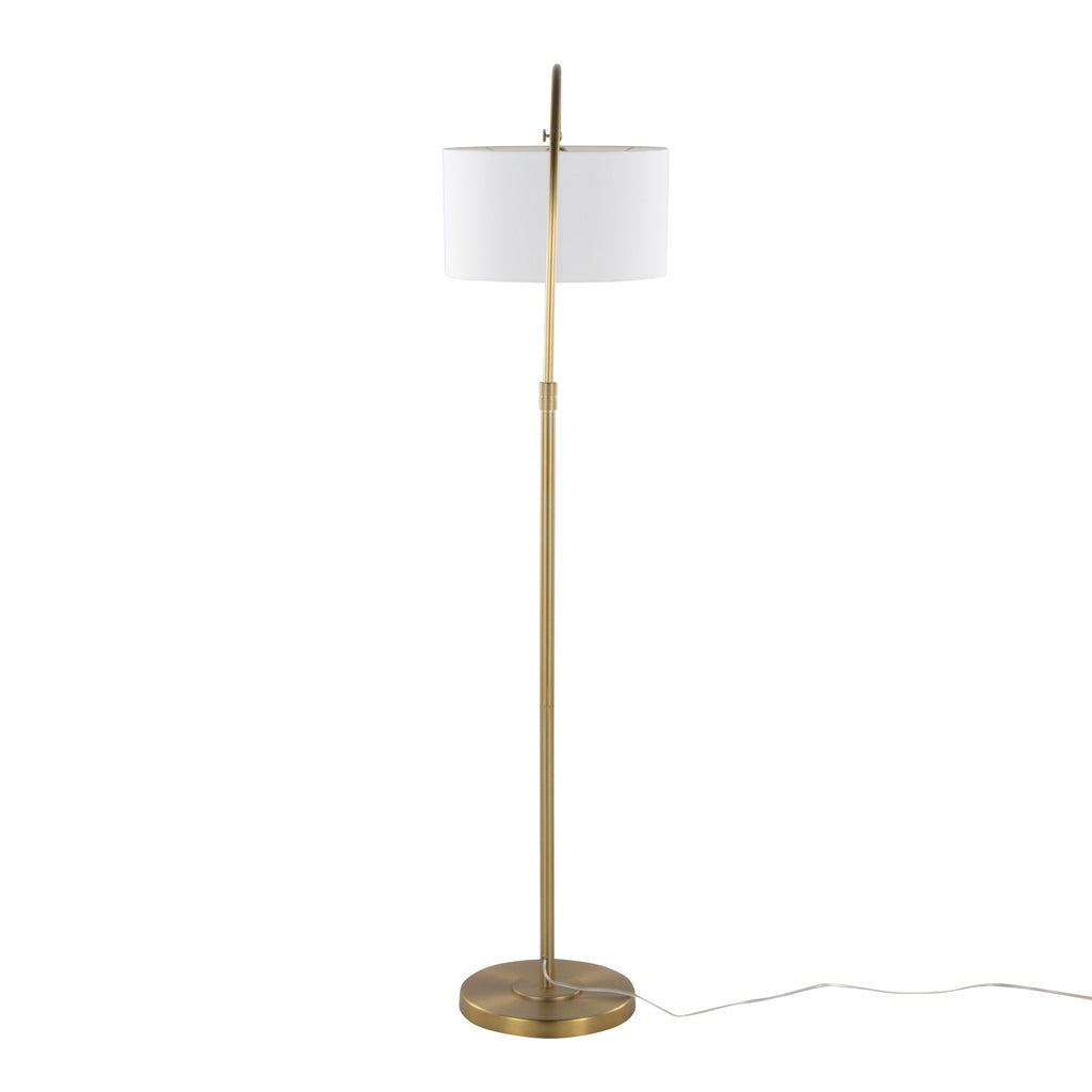 Salon Reader 63' Contemporary Metal Floor Lamp in Gold Metal with White Linen Shade from Grandview Gallery by LumiSource