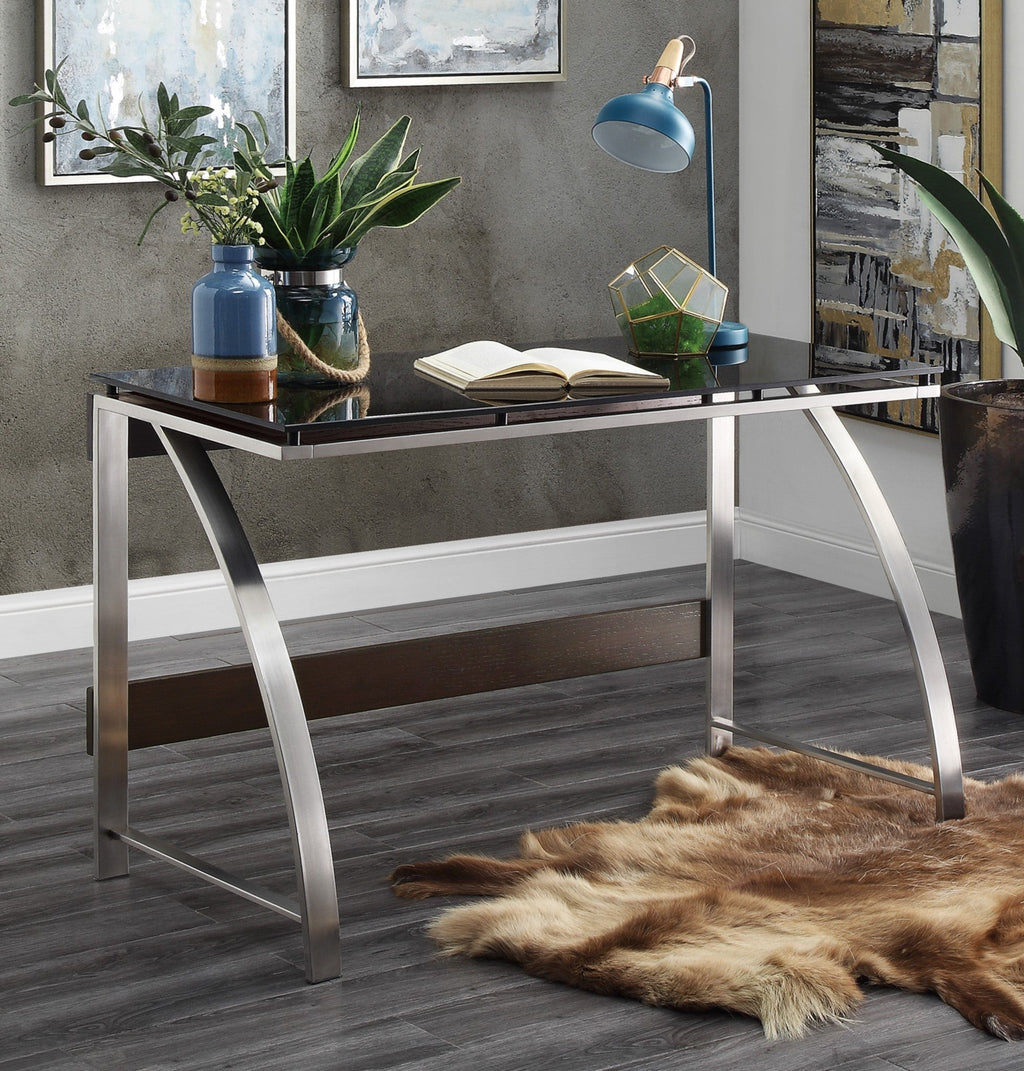 Modern Design Writing Desk Glass Top Stainless Steel Frame Furniture 1pc