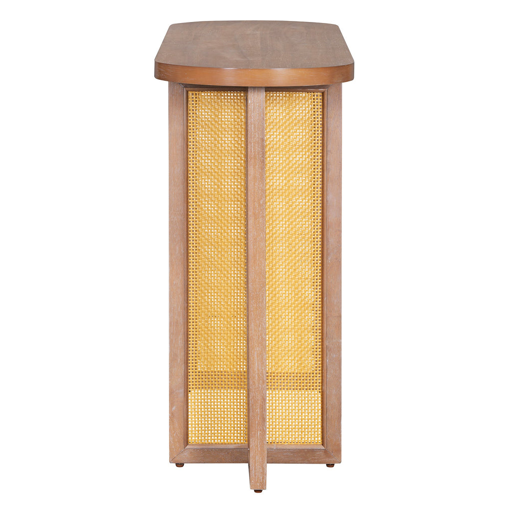 TREXM Farmhouse Rattan Console Table Entryway Table, Narrow Console Table with Storage, Hallway Table for Living Room, Entrance (Natural Wood Wash)