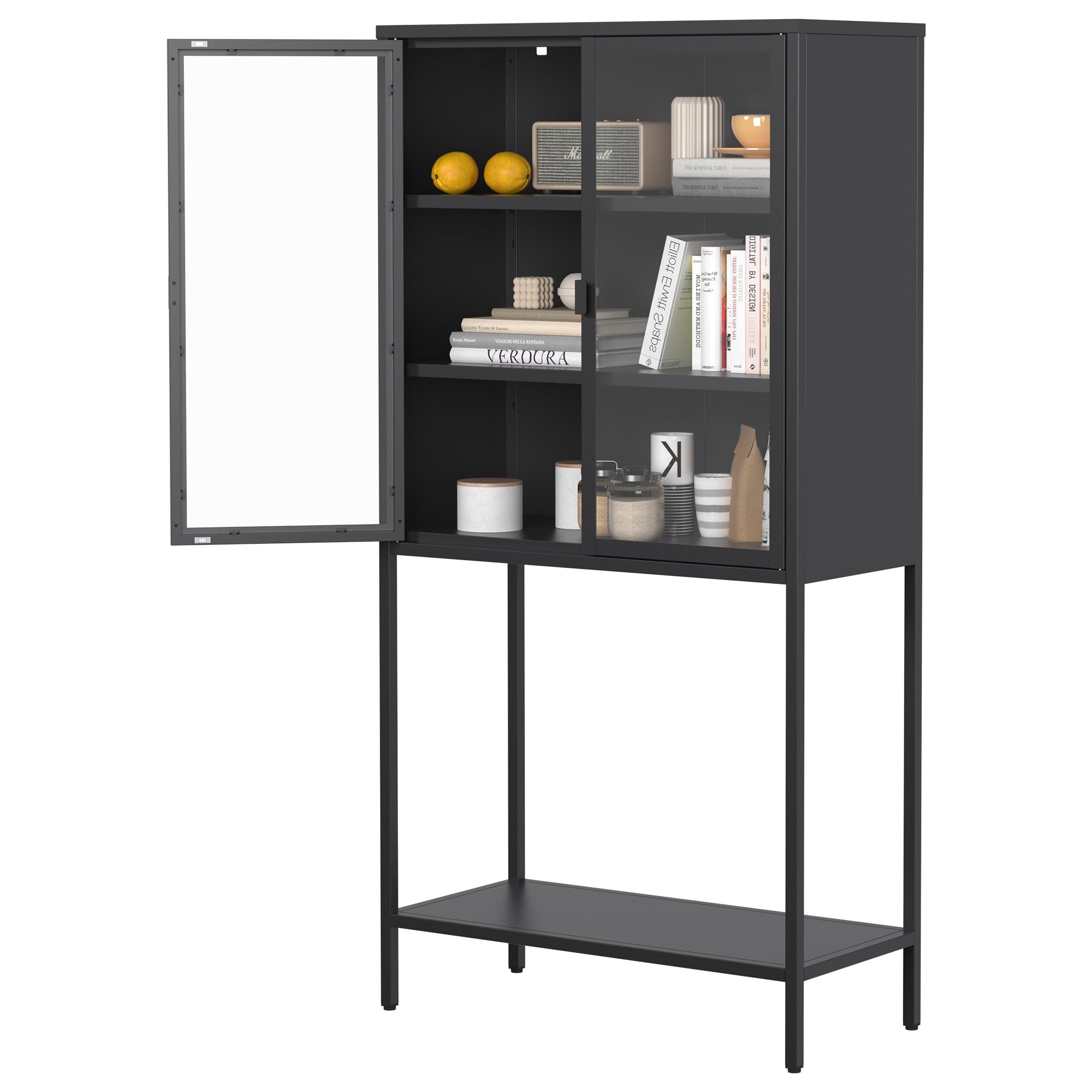 59"H Heavy Duty Metal Storage Cabinet,Sideboards & Buffet,Display Storage Cabinet with Glass Doors and 2 Adjustable Shelves, Tall Bookcase Modern Bookshelf Cabinet for Home Office, Living Room