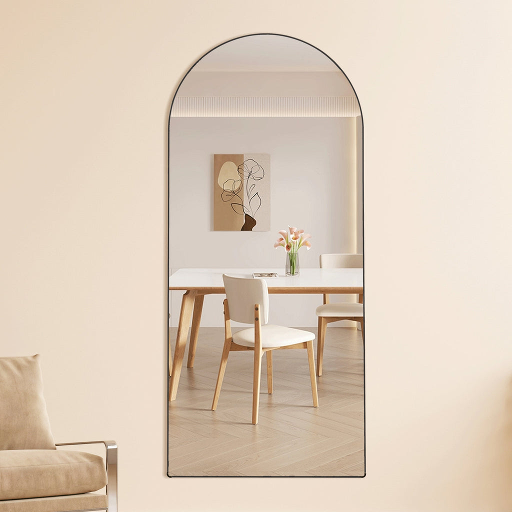 The 4th generation floor standing full-length rearview mirror. Black metal framed arched wall mirror, bathroom makeup mirror, floor standing mirror with bracket. Black 71 "* 31"  AM
