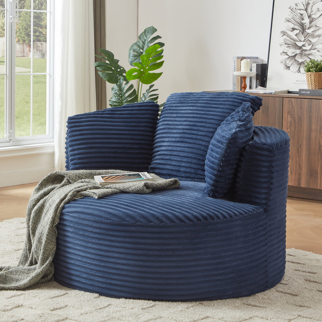 Compressible Corduroy Round Chair with Cushioned Backrest - Modern Comfort Seating for Living Room,Office,Apartment(no swivel)