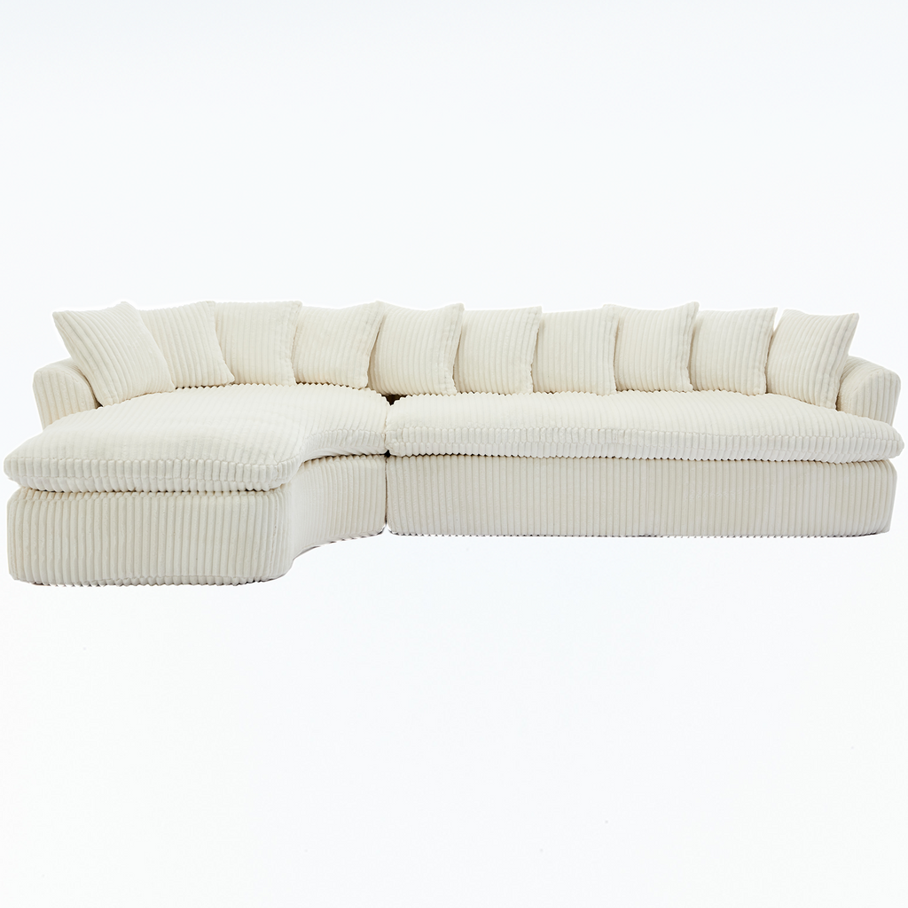 127''  Large Sectional Sofa ,Elegant Curved Design ,High-Resilience Foam ,Ten Back Cushions,L-Shape Left Sofa,No Assembly  Required , (Beige-Soft Corduroy Fabric)