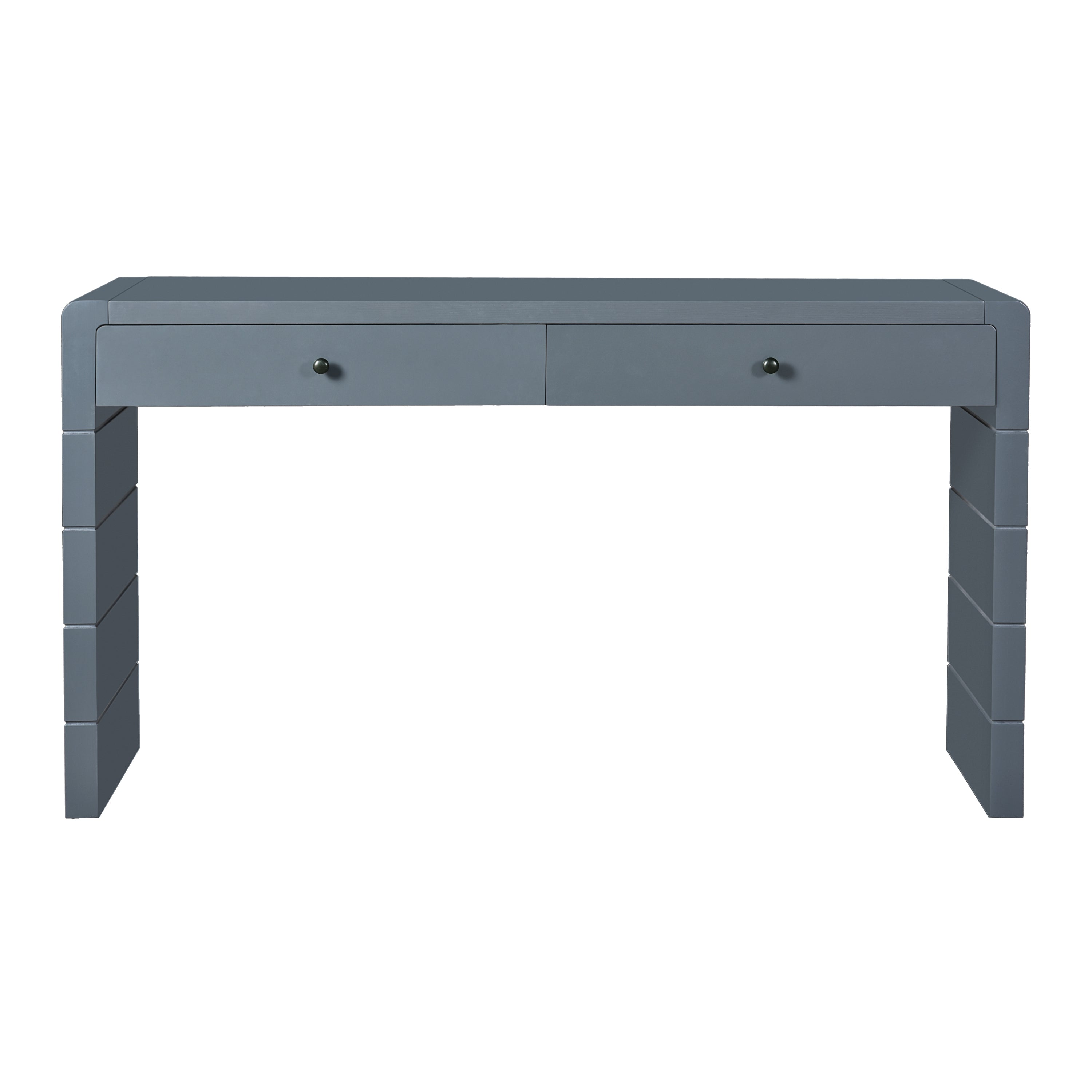 TREXM Curved Console Table with Storage, Wooden Entryway Table with 2 Drawers, Farmhouse Rustic Console Tables for Entryway, Hallway, Living Room, Navy