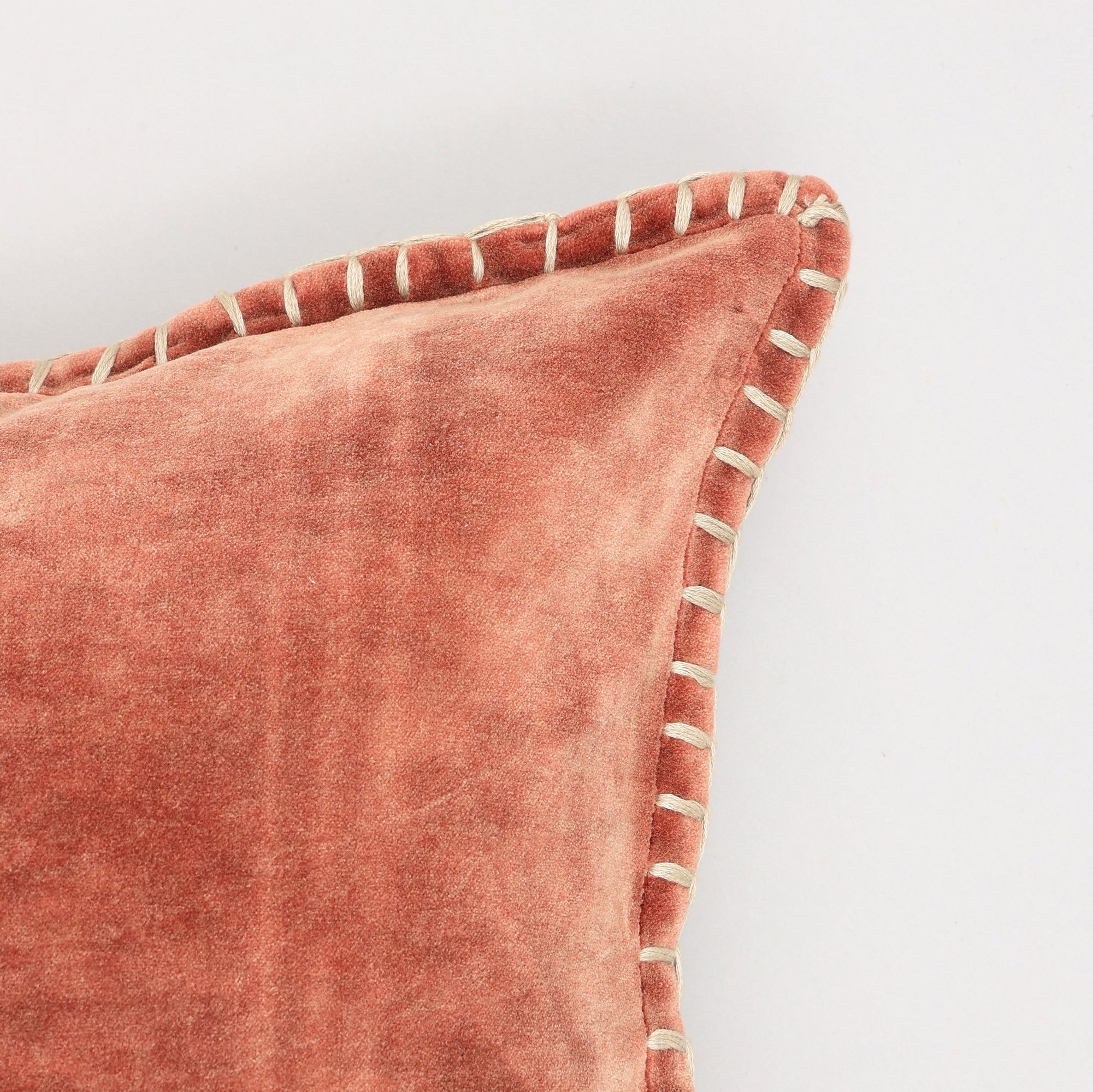 Stonewashed Cotton Velvet Throw Pillow with Decorative Handstiched Edges-19X19'