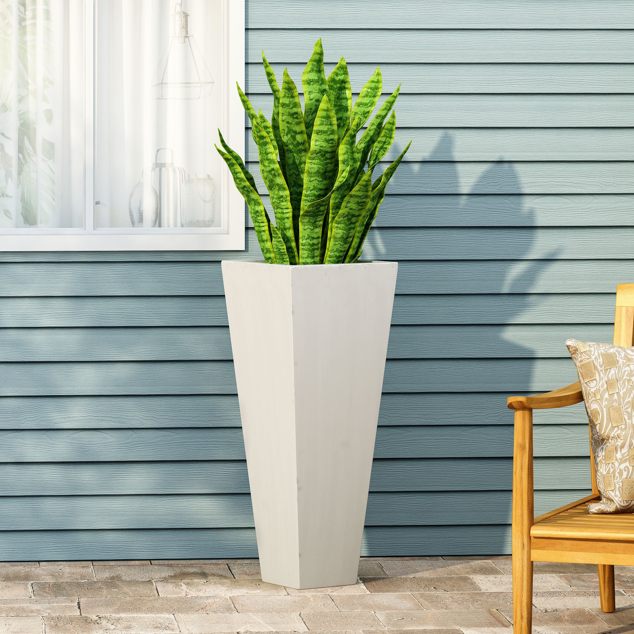 13' x 32.5' Cast Stone Planter Magnesium Oxide, Matte White
