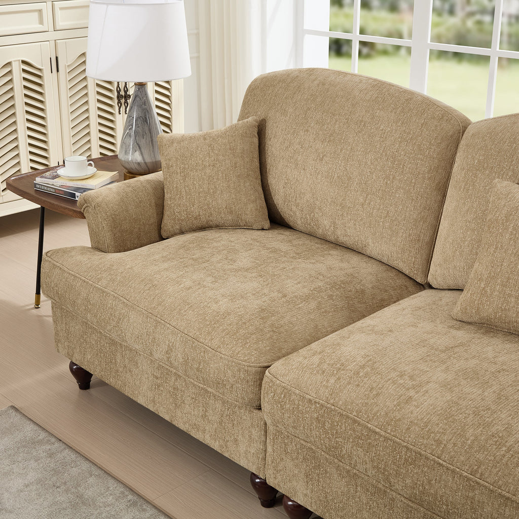 Classic 2 Piece Modular Couch Living Room Sofa Set with Flared Arms and Removable Ruffles Pleats Skirts and Spindle Legs, 3 Seater Sofa + 2-Seat Loveseat Sofa Sets for Living Room, Light Coffee