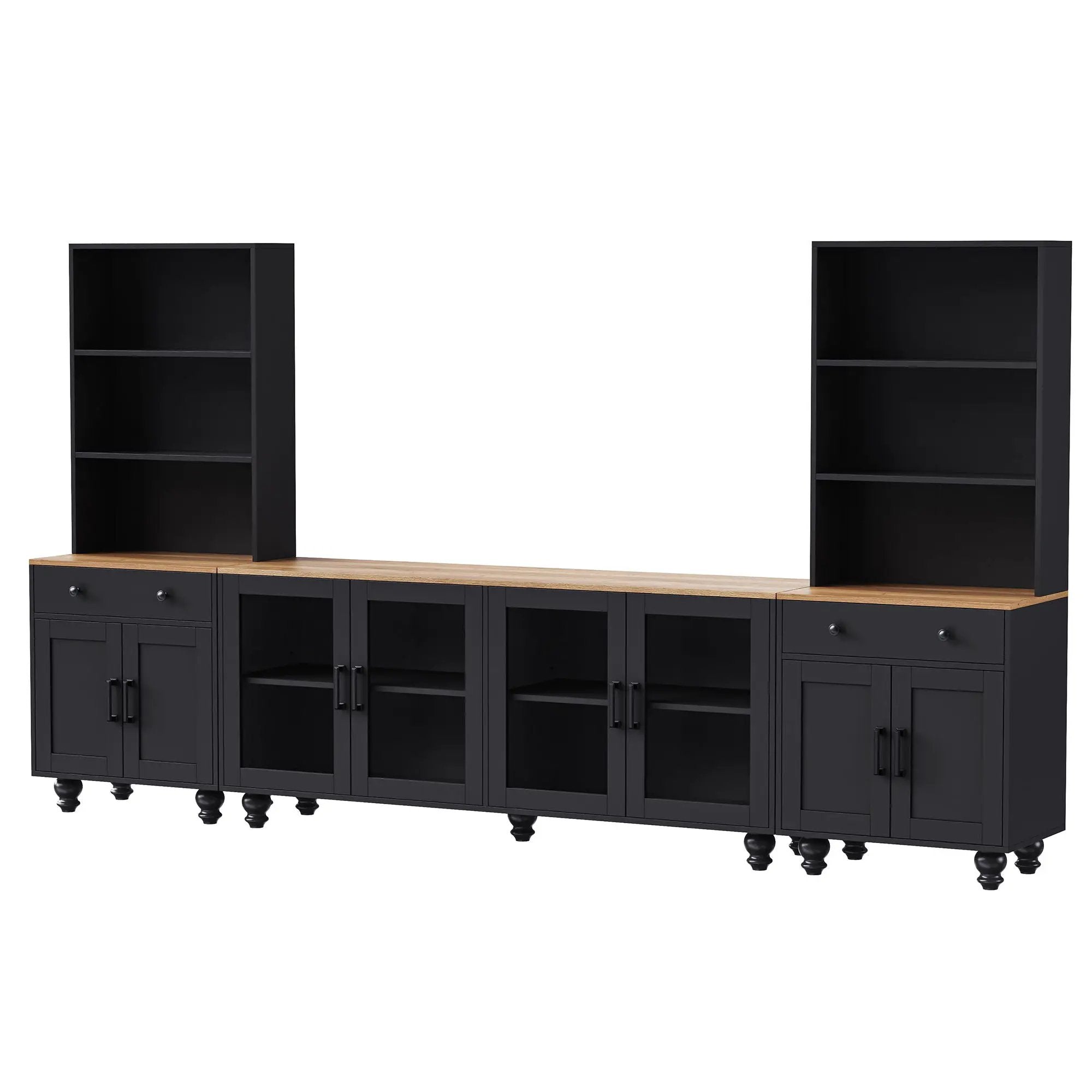 Farmhouse TV Stand With Solid Wood Gourd Shaped Legs For TVs Up To 70"