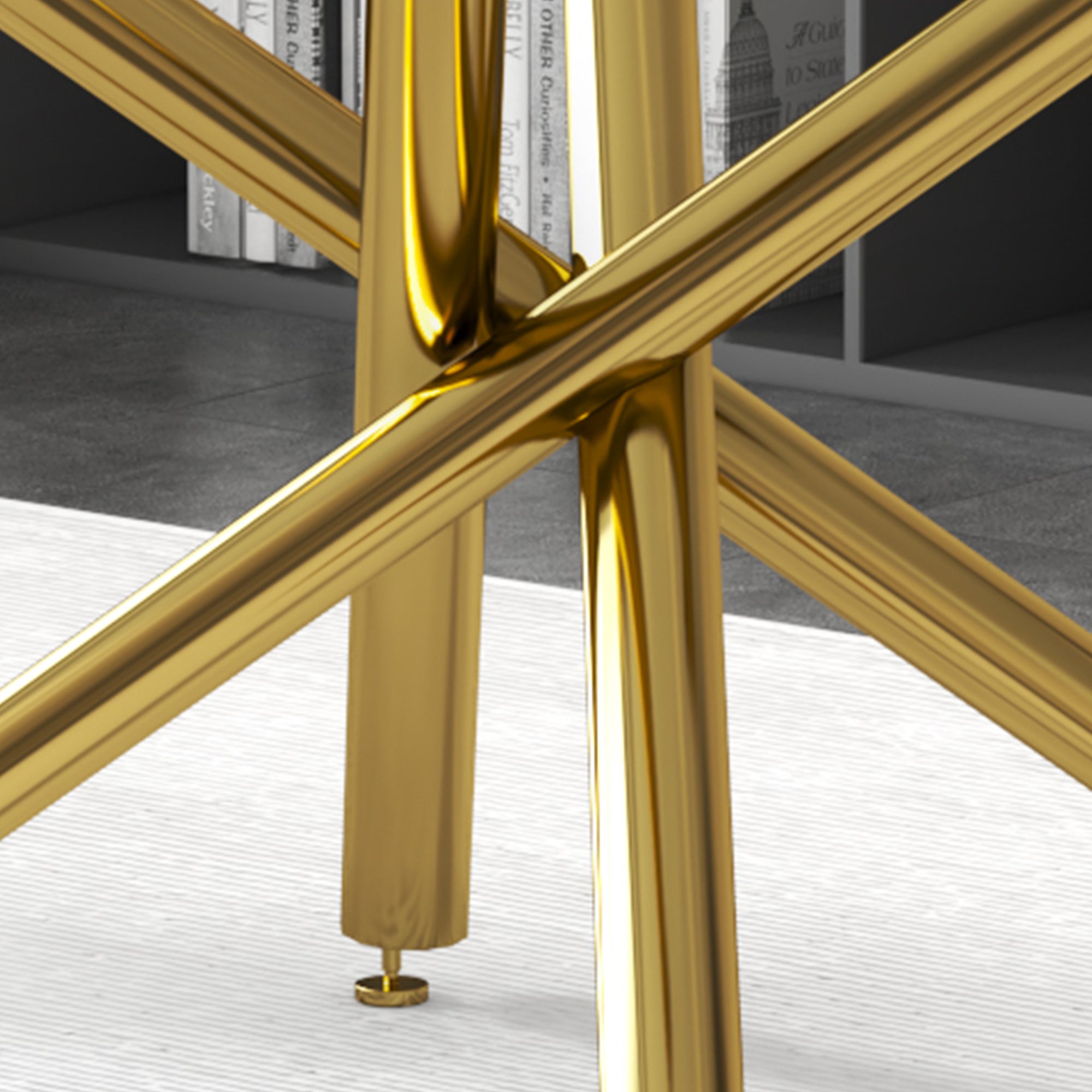 Large Modern Minimalist Rectangular Glass Dining Table with 0.39' Tempered Glass Top and Gilded Metal Legs for Kitchen, Dining Room, Living Room, Meeting Room, Ballroom 71' x 35.4' x 30'.