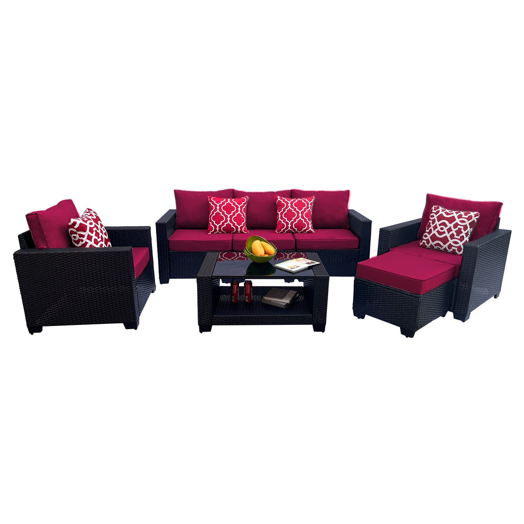Outdoor Garden Patio Furniture 7-Piece PE Rattan Wicker Cushioned Sofa Sets  and Coffee Table, patio furniture set;outdoor couch;outdoor couch patio furniture;outdoor sofa;patio couch