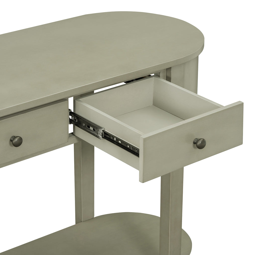 TREXM Elegant Retro Console Table with Curved Design and Smooth Glaze for Entryways, Living Rooms and hallways (Grey)