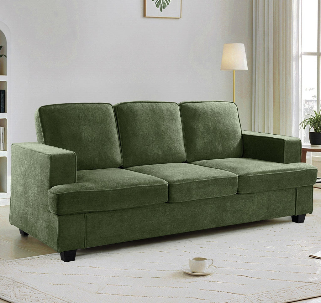 Modern Velvet Sofa, Comfortable 3 Seater Couch with Deep Seating and High-Density Foam, Loose Back Cushions, Wide Arms, Living Room Furniture for Home, Apartment, Office, Green