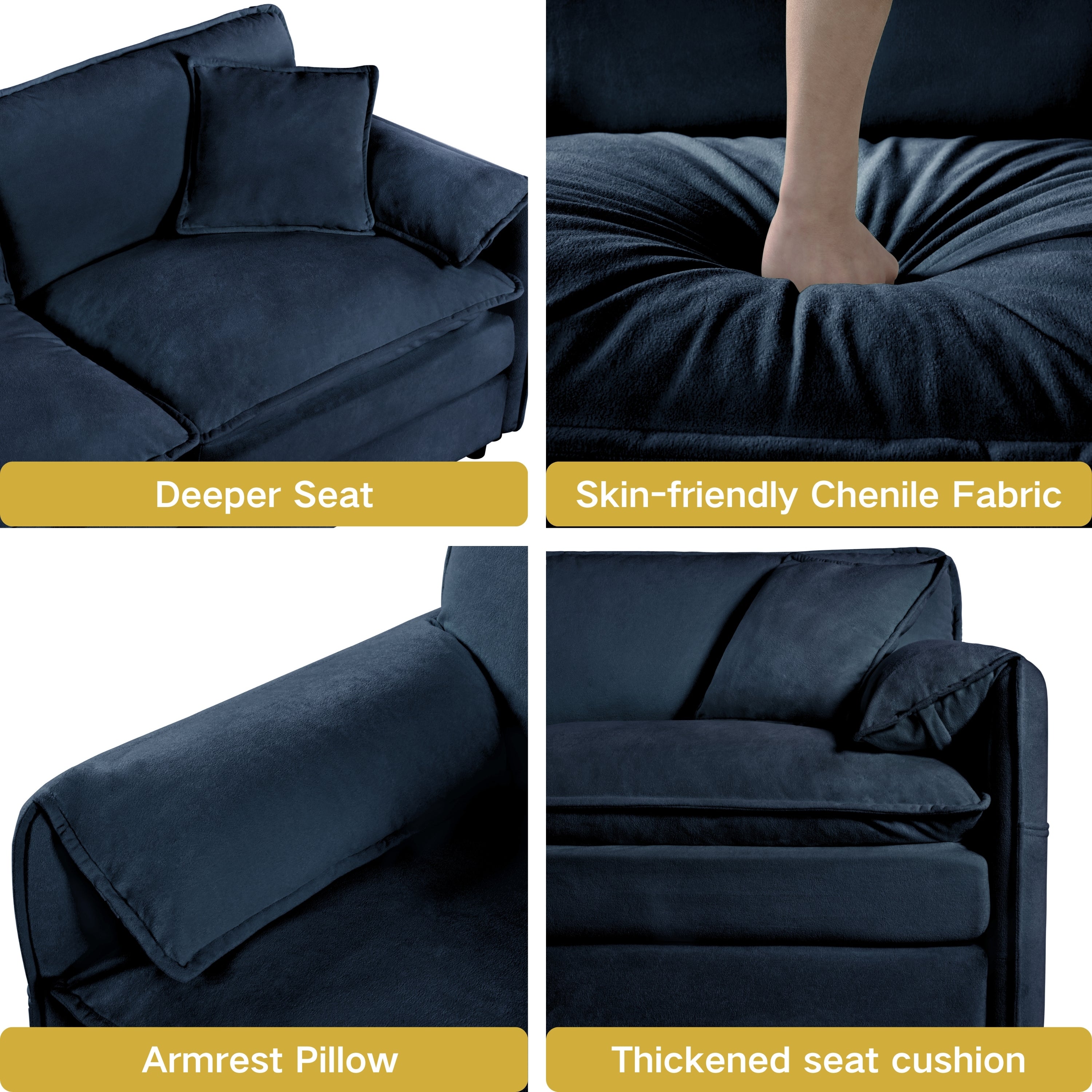 Oversized 57.48' Recliner Chair with Movable Ottoman - Soft Chenille Upholstered Indoor Lounge Chair for Living Room or Bedroom,DIY Combination,Blue