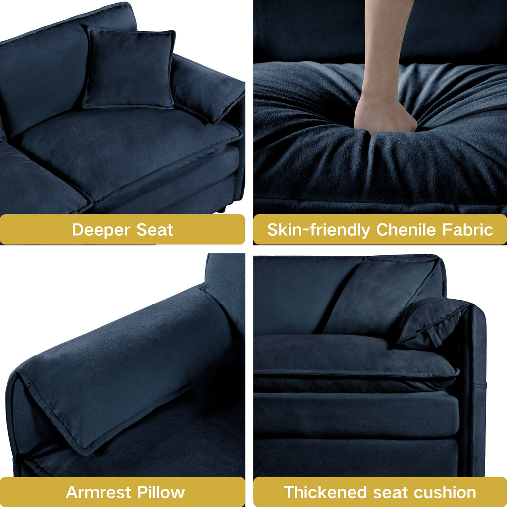 Modular Sectional Sofa, Oversized Deep Seat L Shaped Couch Set for Living Room, 3-Seater Comfy Cloud Couches with Movable Ottoman, DIY Combination, Chenille,Blue