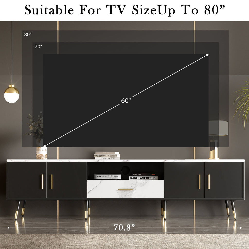 71'' Modern TV Stand with 2 Cabinets&  Open Compartments, Entertainment Center for TVs up to 80'', Television Console for Living Room, Bedroom, Home Theatre