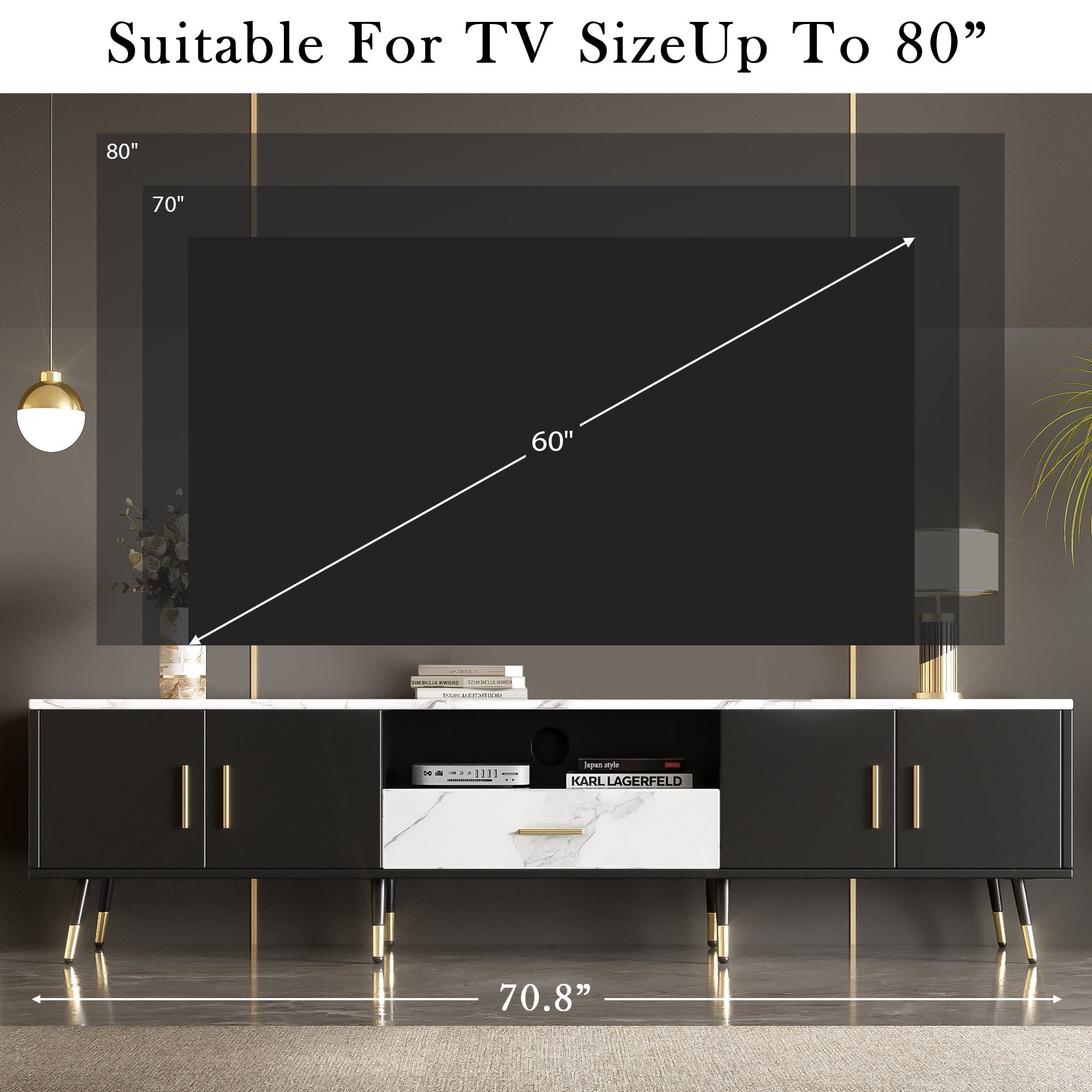 71'' Modern TV Stand with 2 Cabinets&  Open Compartments, Entertainment Center for TVs up to 80'', Television Console for Living Room, Bedroom, Home Theatre