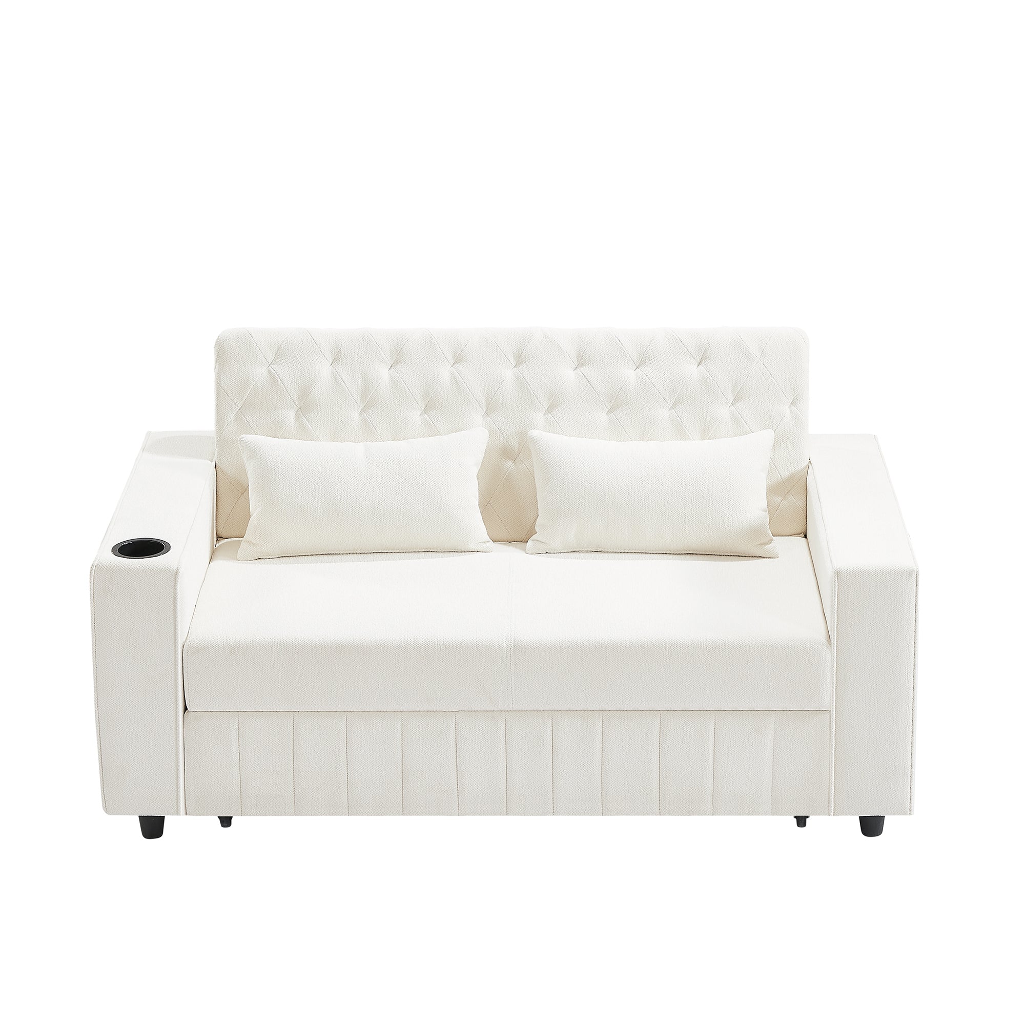 61.4' Pull-out Sofa Bed Convertible Couch Loveseat Sofa Modern Sleeper Sofa with Adjustable Backrest for Living Room, Beige