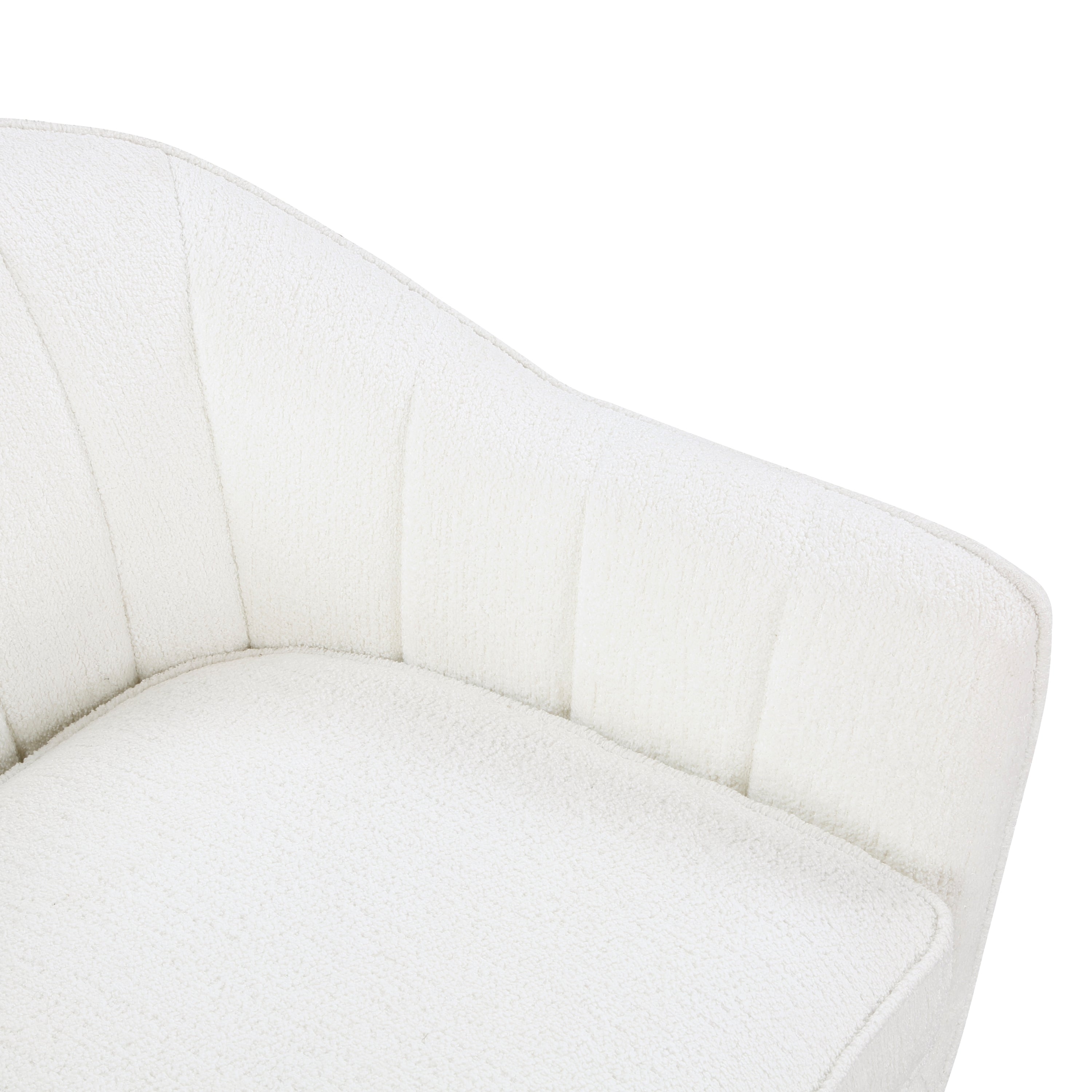 Mid-Century Modern Accent Chair 1pc White Chenille Fabric Upholstered Channel Stitched Back Brown Legs Solid Wood Furniture