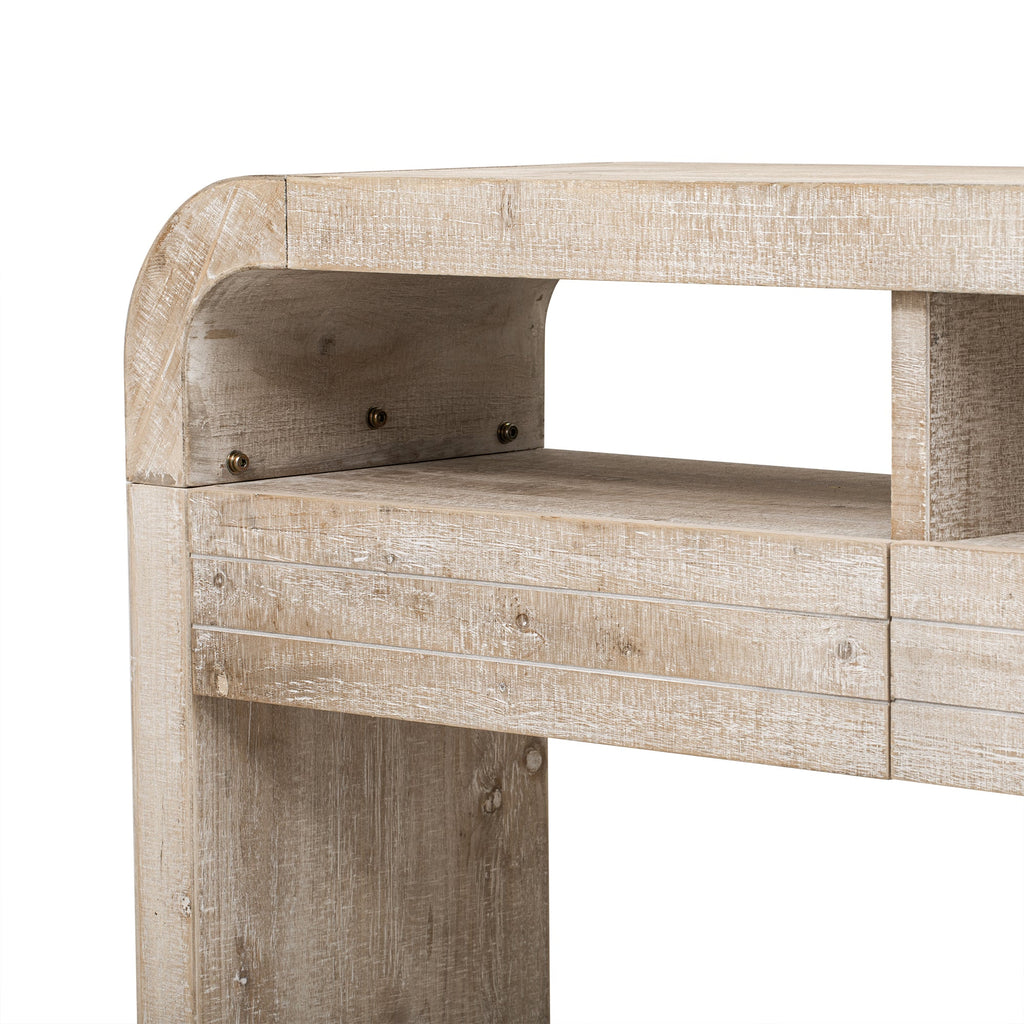 TREXM Console Table Entryway Table, Retro Curved Sofa Table with 2 Large Drawers, Narrow Console Table for Living Room Hallway Entrance, 52''×14''×31.5'', Natural Wood Wash