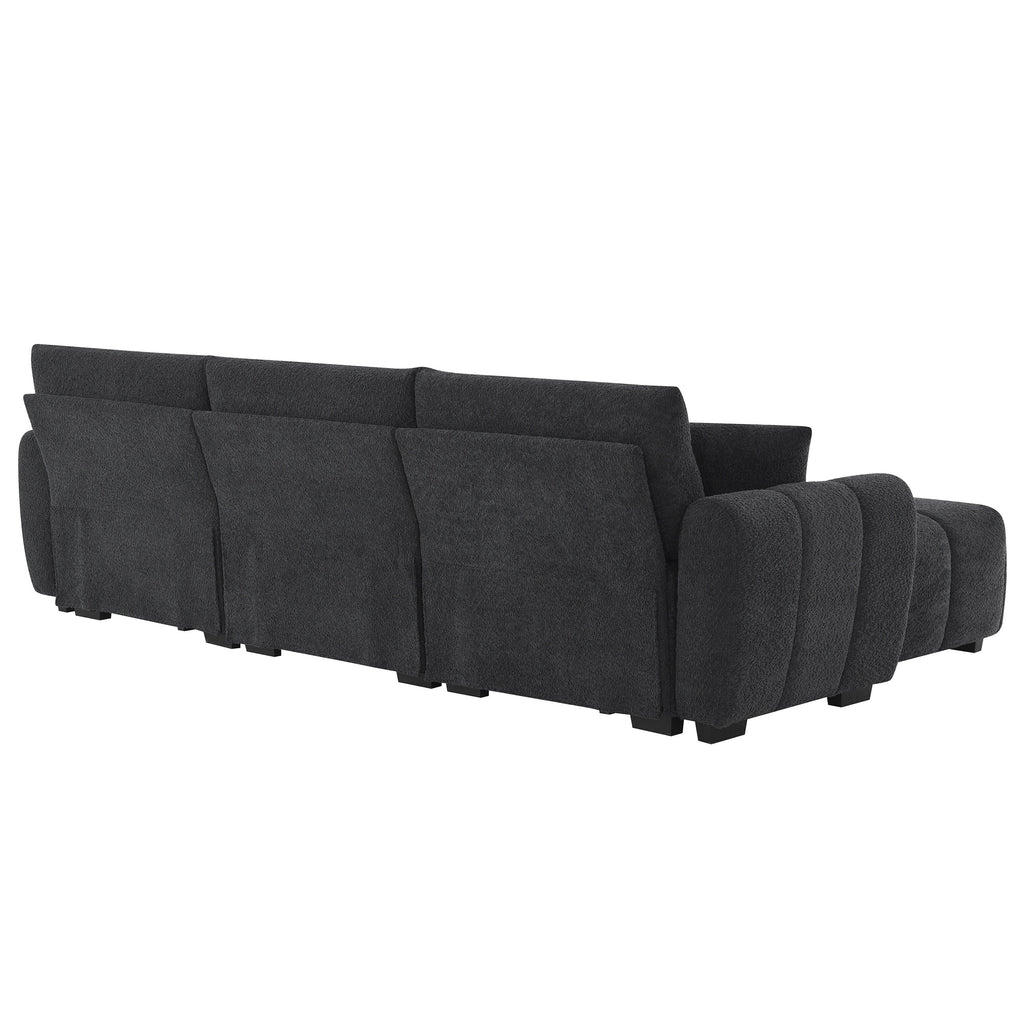 110' Modular Sectional Sofa, L Shape with Extra-large Seat, Pull-line Design, Movable Ottoman, High Density Foam, Free Combination, Sturdy Metal&Wood Frame, Boucle Fabric, 3 Colors