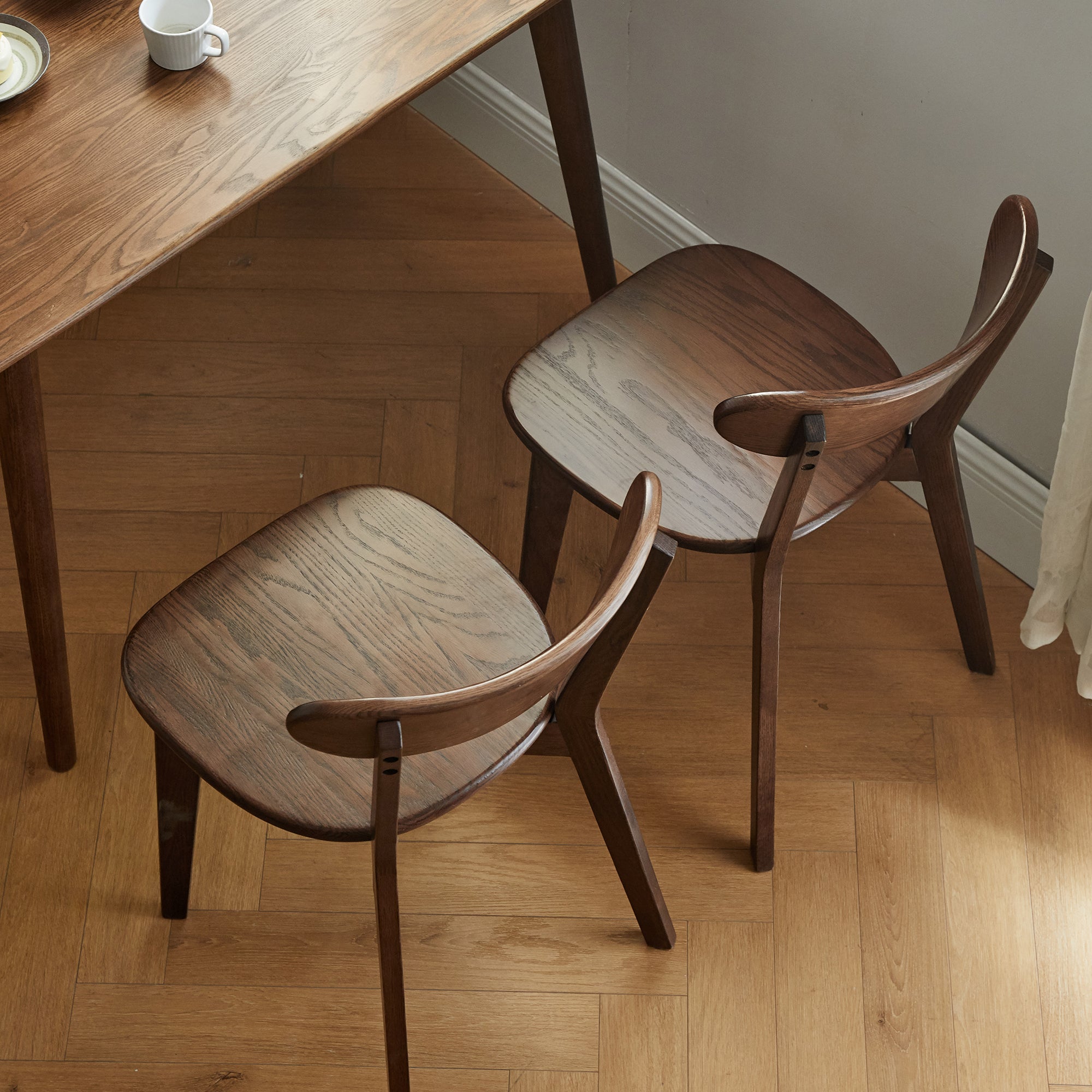 Natural Oak Dining Chair Set of 2 - Solid Wood, Walnut Finish, 46.5 * 54 * 80cm