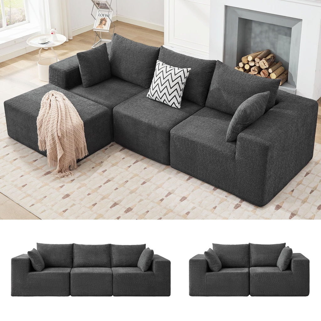 103' Modular Sectional Sofa, L Shaped Cloud Sectional Couch with Deep Seats, Modern Boneless Couch with Chaise, No Assembly Foam Couches, Upholstered Couches for Living Room & Bedroom & Game Room