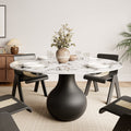 Chic Luxury Black Round Dining Kitchen 47' Table - White Black With Vase-shaped Solid Wood Pedestal For 4