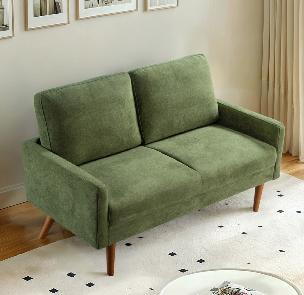Velvet Loveseat Sofa, European Style with Sleek Design, Modern & Vintage Flair, Upholstered 2 Seater Couch, Chic Living Room Furniture Seating for Home, Apartment or Office, Green