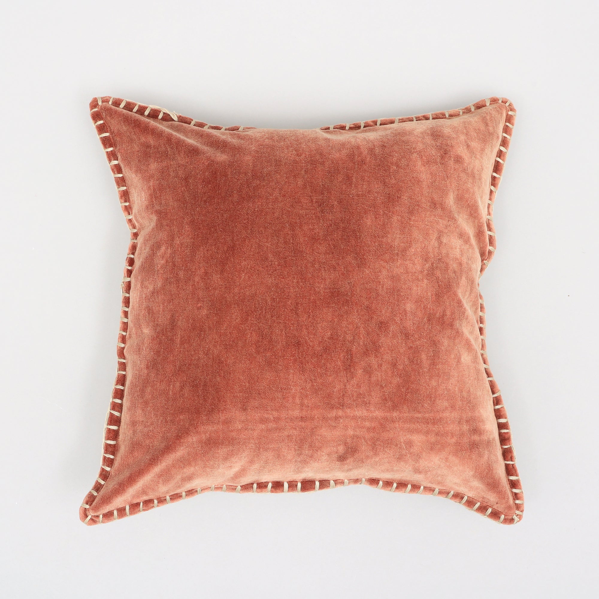 Stonewashed Cotton Velvet Throw Pillow with Decorative Handstiched Edges-19X19'