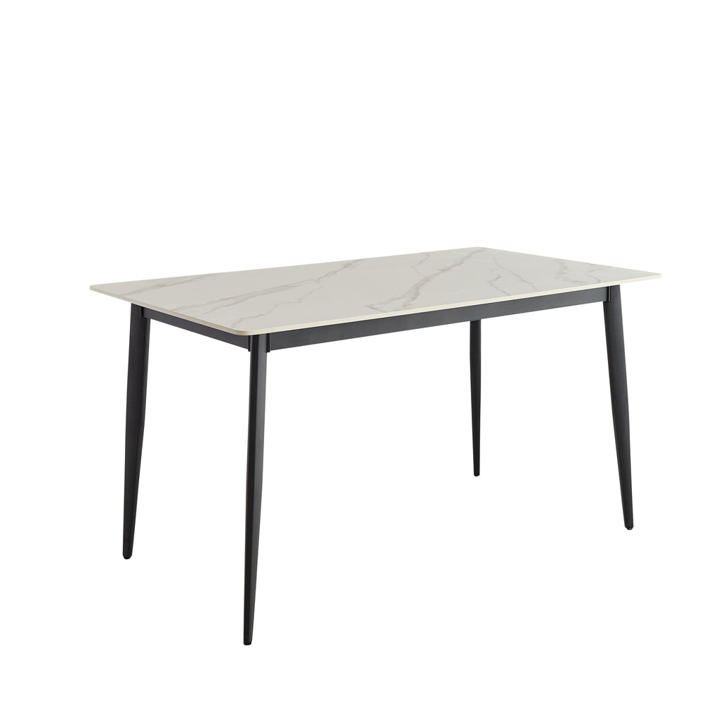 Mid Century Modern Dining Table 55 Inch Round White Sintered Stone Top Heavy Duty Metal Legs Waterproof Surface for Kitchen Dining Room or Office Furniture