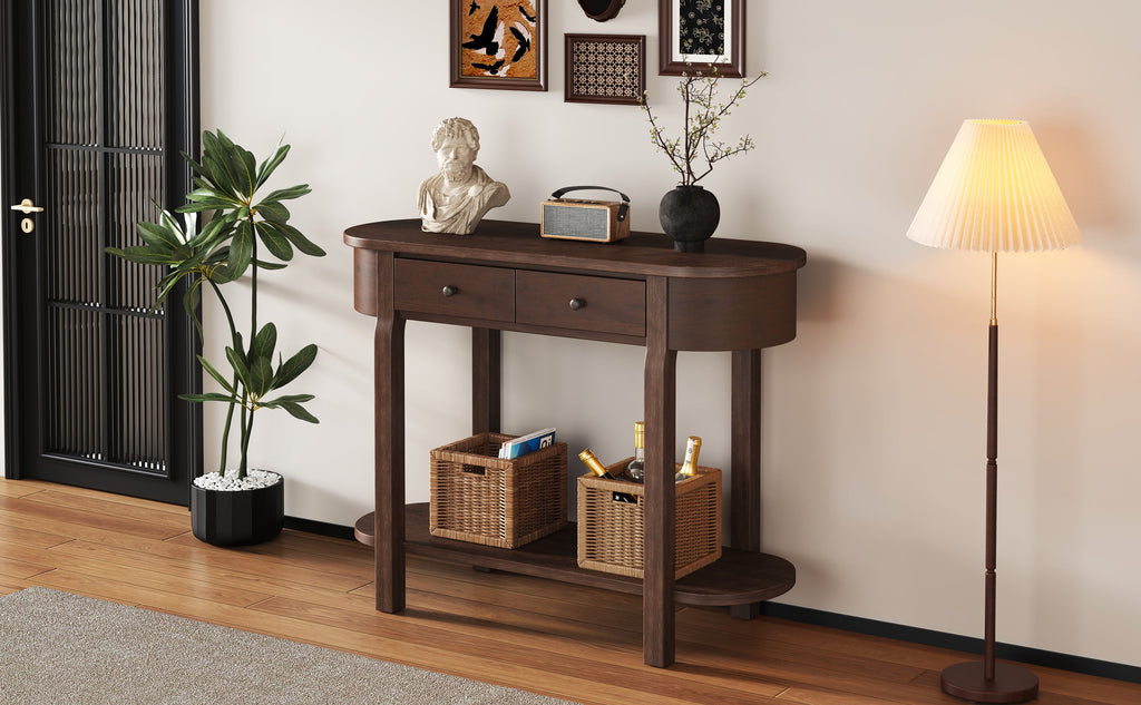 TREXM Elegant Retro Console Table with Curved Design and Smooth Glaze for Entryways, Living Rooms and hallways (Espresso)