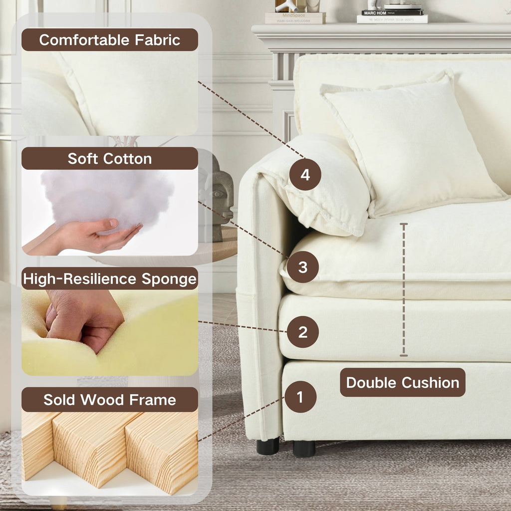 Oversized 41.73' Sofa Chair, Modern Upholstered Armchair with 1 Toss Pillow, Modular Sectional Sofa for Living Room, Deep Seat Reading Sofa for Bedroom Apartment, DIY Combination Chenille,Beige