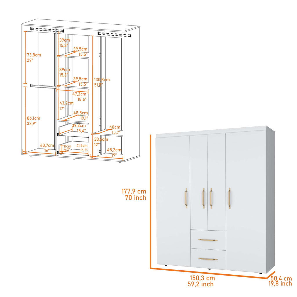 White All-In-One 2-Door Armoire