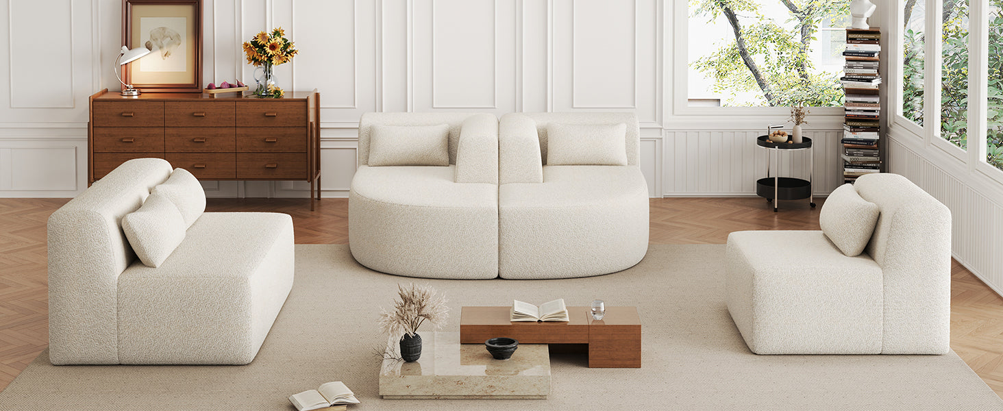 144' Upholstered Sofa Free-combined Sofa Couch with Two Chaise Lounge and Five Back Pillows for Living Room(Old SKU: N719S001600A), Beige