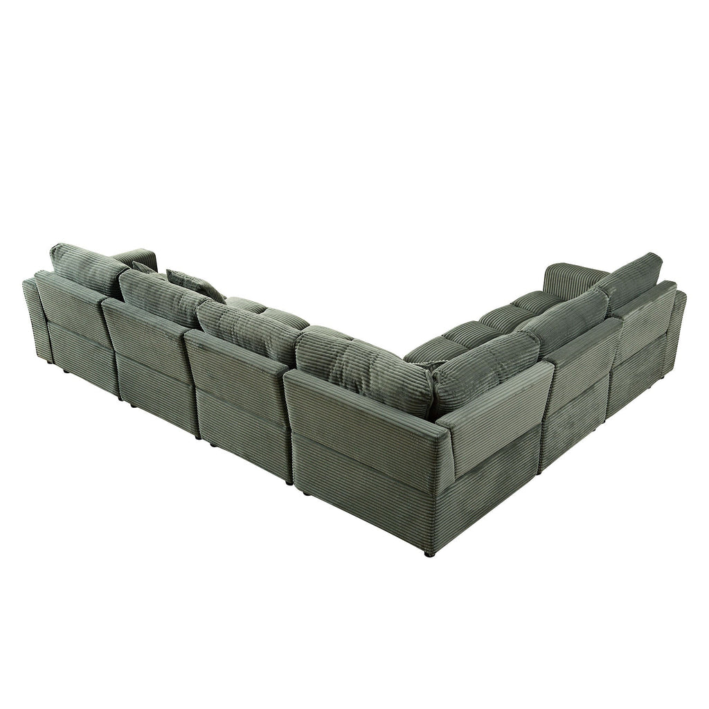 6 Seats,Oversized Sectional Sofa,L Shaped Corner Couch with Detachable Seat & Back Cushion, Corduroy Upholstery Convertible Sleeper Sofa&Couch for Living Room