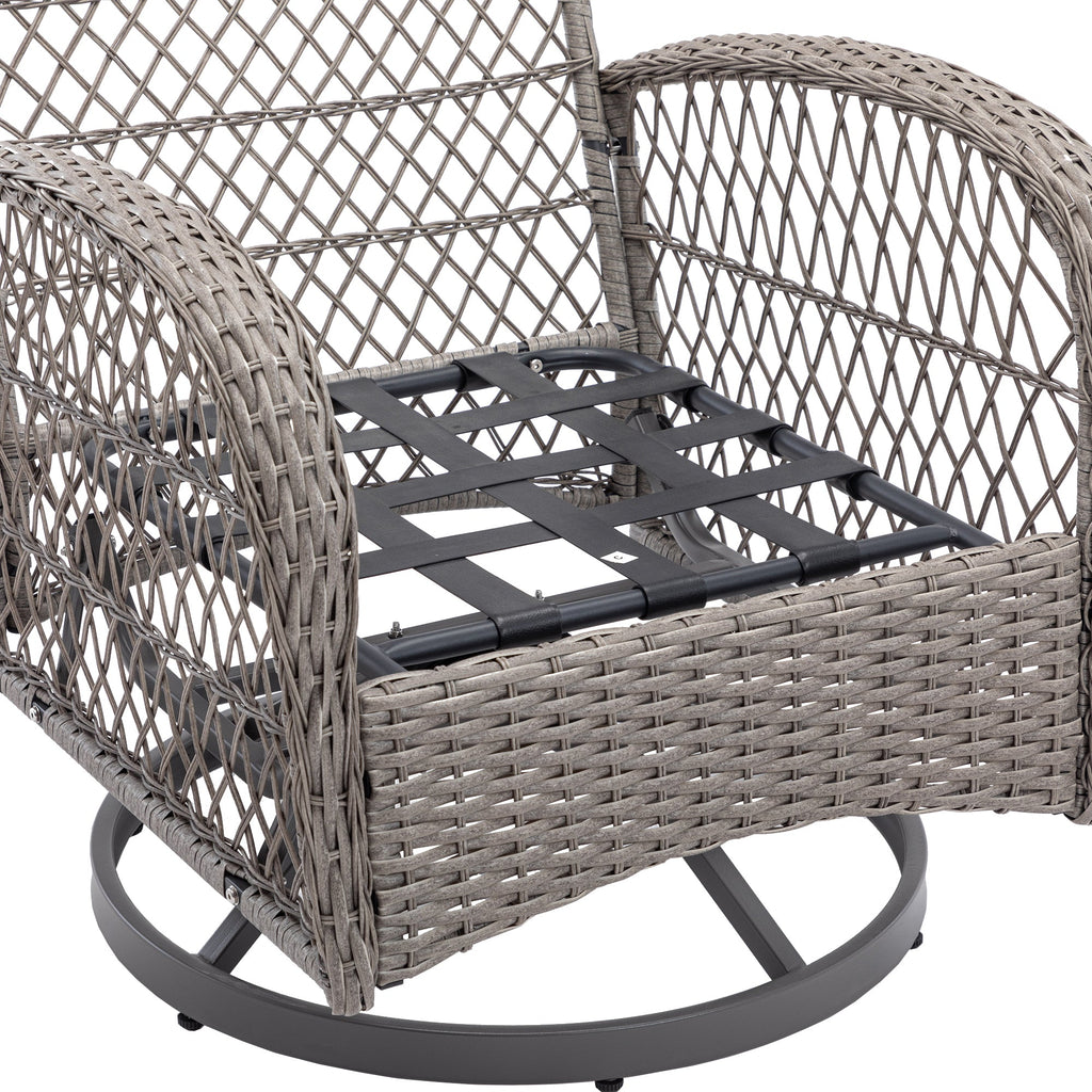 3 Pieces Outdoor Swivel Rocker Patio Chairs, 360 Degree Rocking Patio Conversation Set with Thickened Cushions and Glass Coffee Table for Backyard, Blue