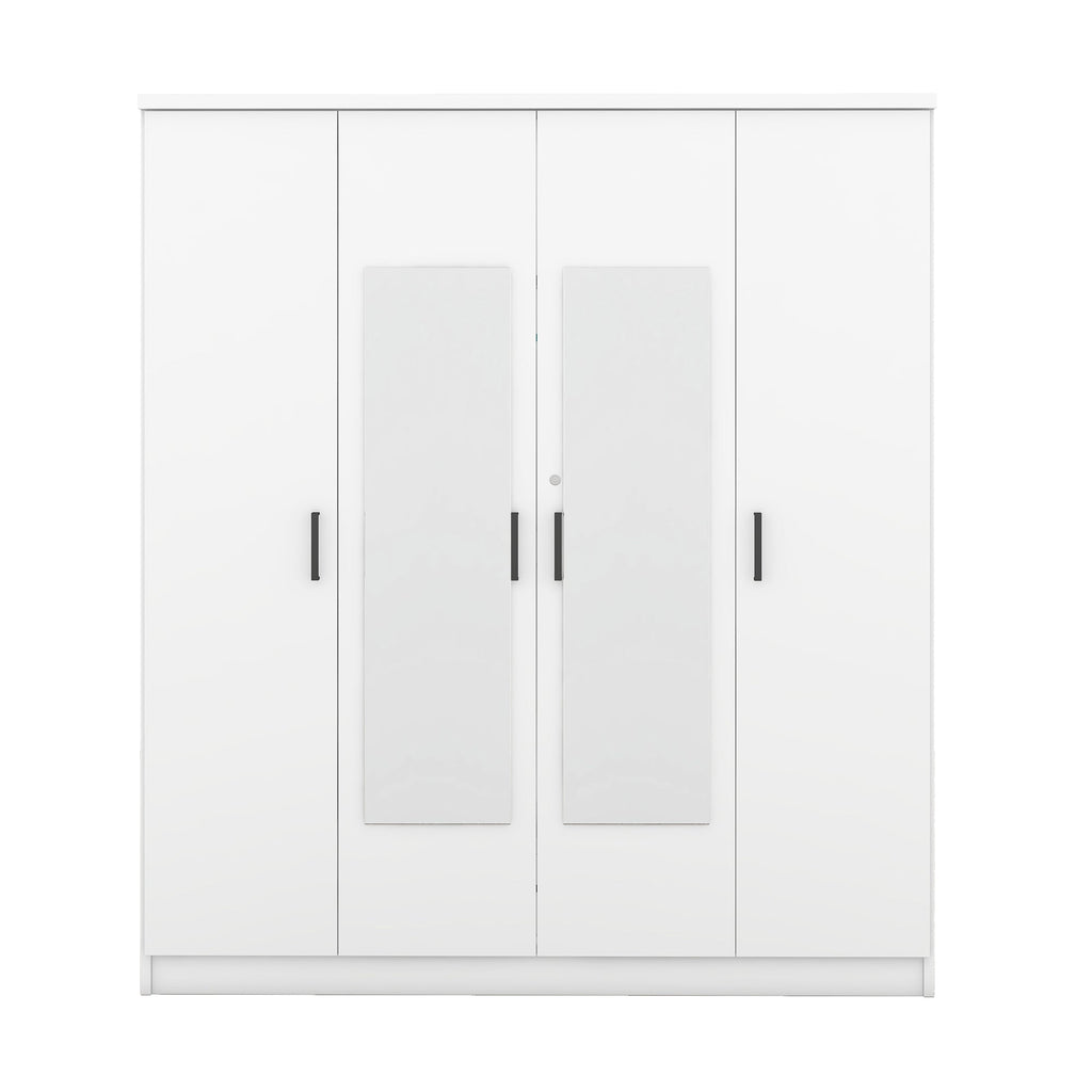 4-Door Mirror Wardrobe with shelves, White