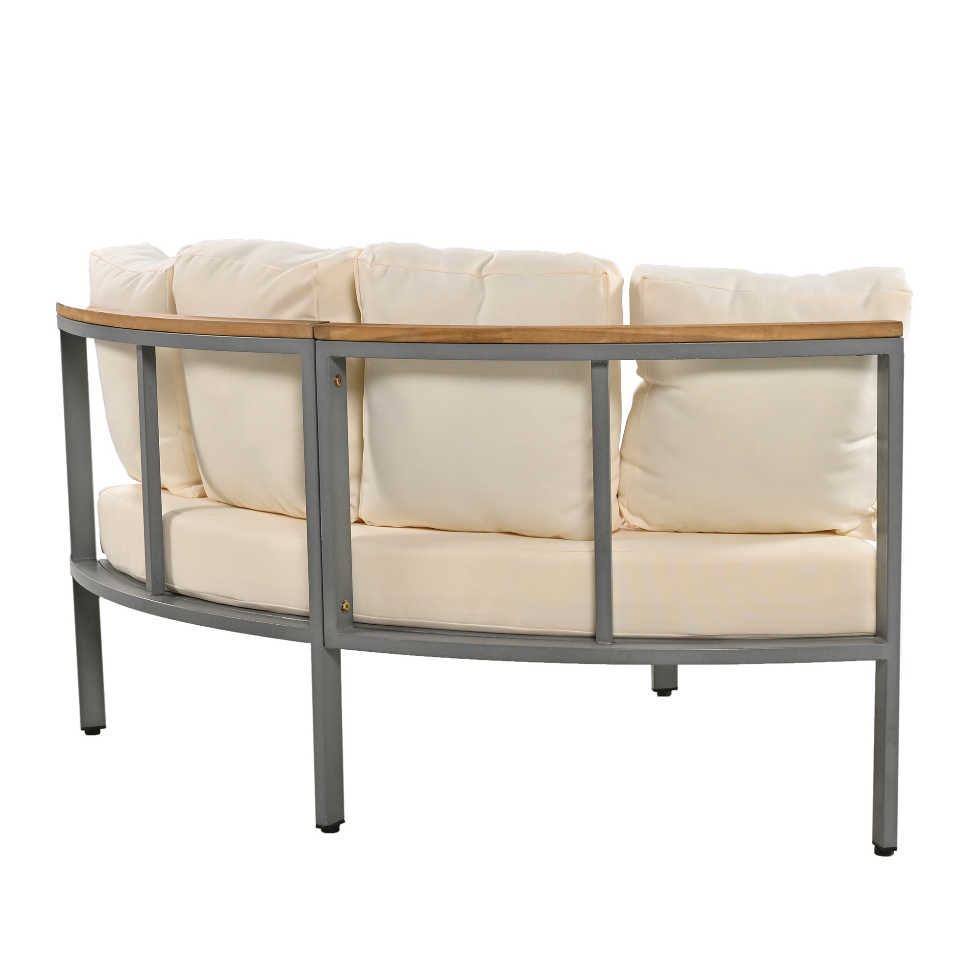 U-style Patio Furniture Set, 4 Piece Round Outdoor Conversation Set All Weather Metal Sectional Sofa with Cushions