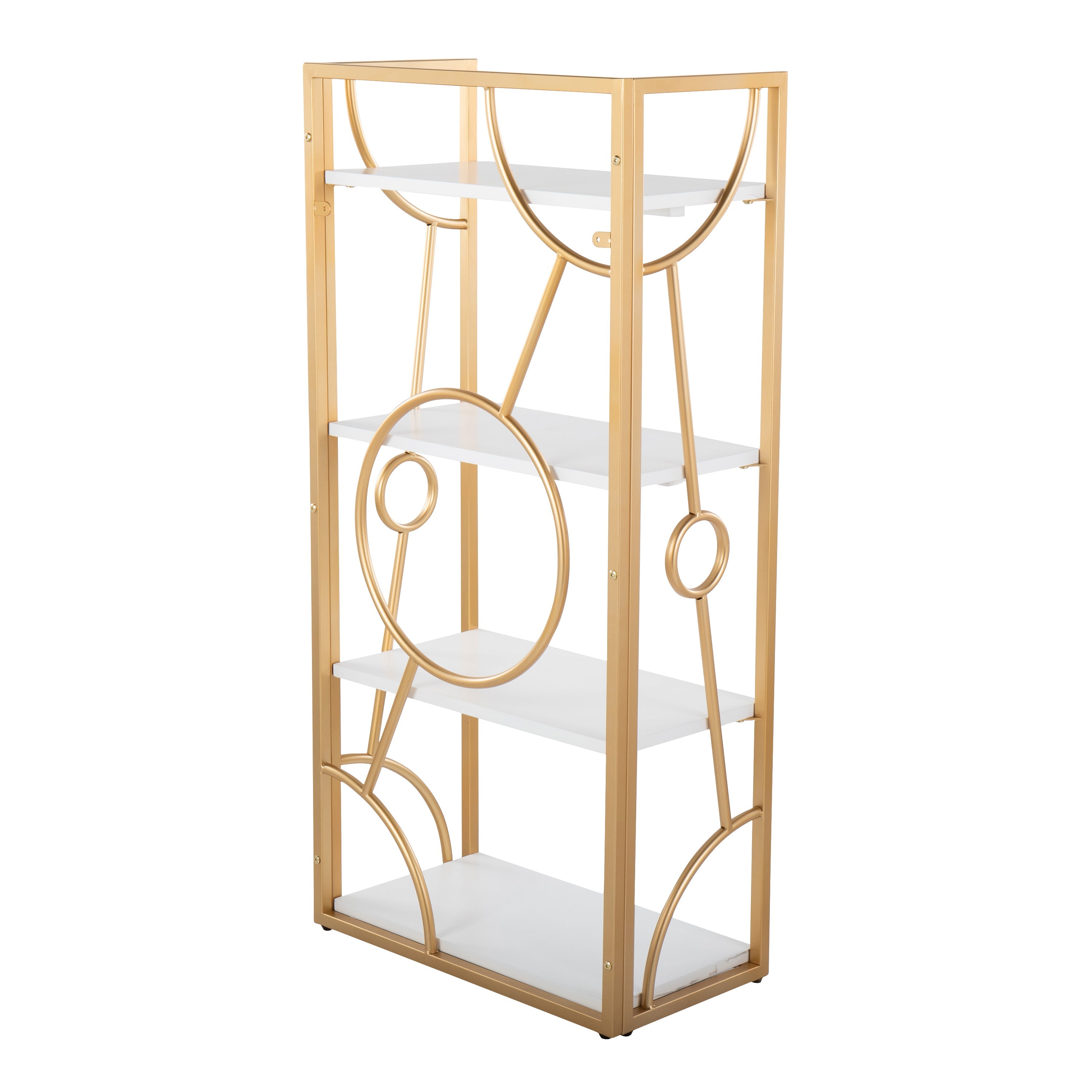 Constellation Contemporary Bookcase in Gold Metal and White Wood by LumiSource