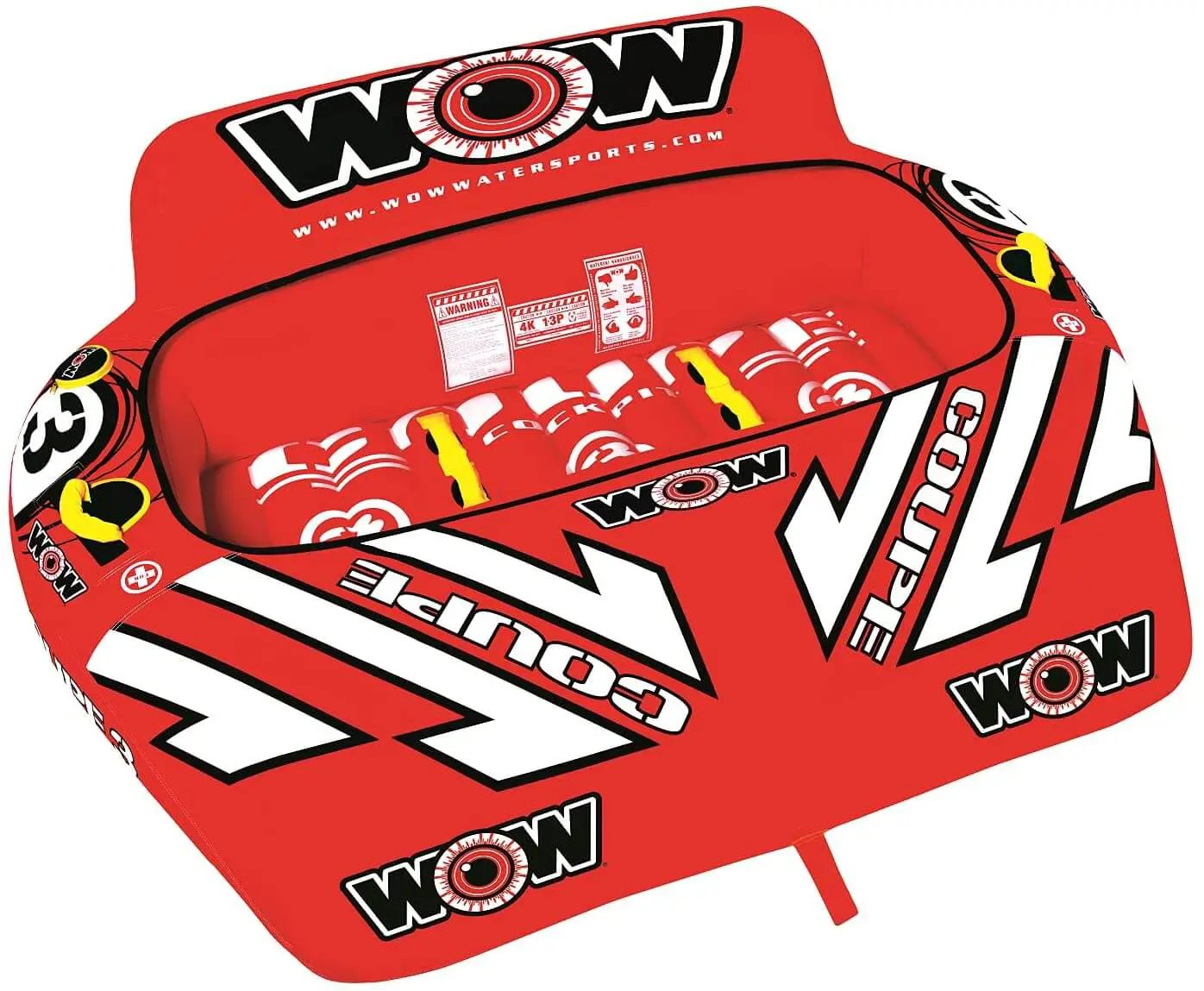 WOW Watersports 3-Person Coupe Cockpit Towable, red with bold WOW branding