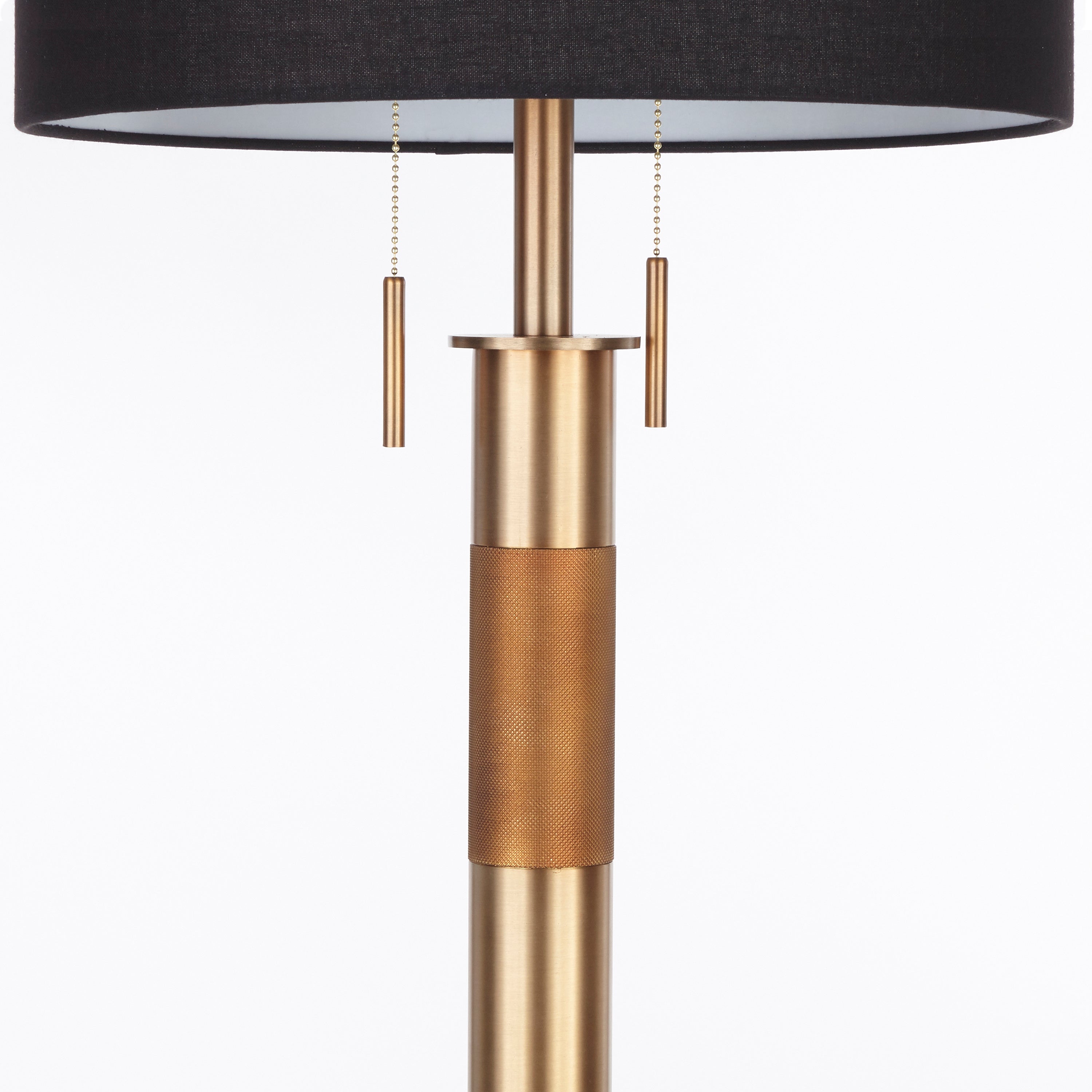 Trophy Industrial Floor Lamp in Antique Brass with Black Linen Shade by LumiSource