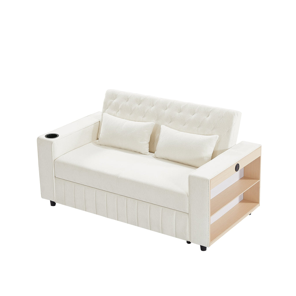 61.4' Pull-out Sofa Bed Convertible Couch Loveseat Sofa Modern Sleeper Sofa with Adjustable Backrest for Living Room, Beige