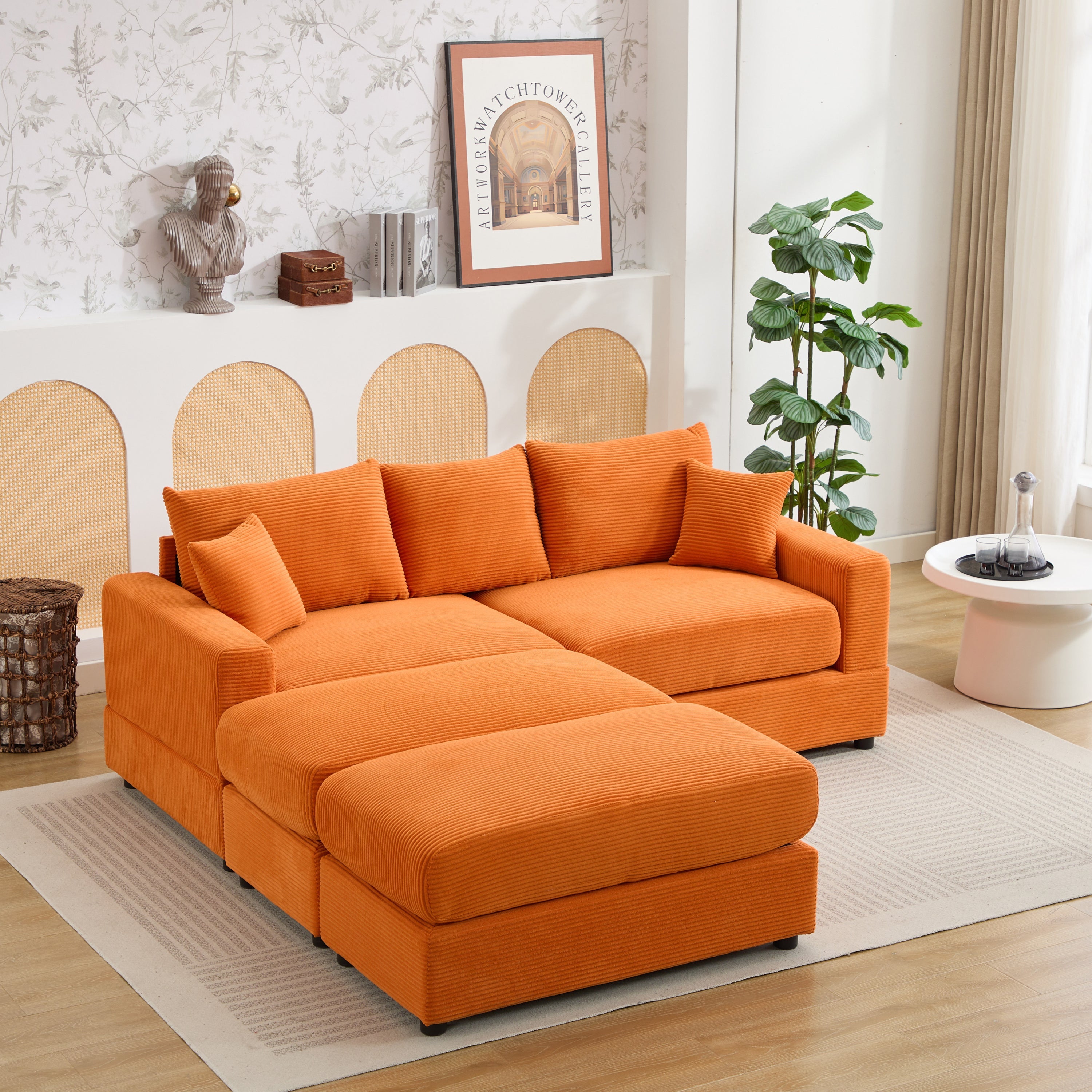 Modern Sectional Couch , 2 Pieces Corduroy Couch Cushion Covers , Soft Stretch Sofa Slipcovers with 2pcs Pillows