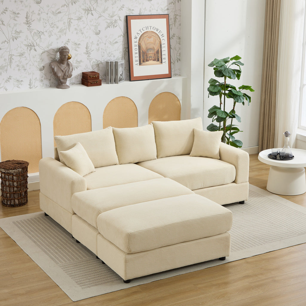 Modern Sectional Couch , 2 Pieces Corduroy Couch Cushion Covers , Soft Stretch Sofa Slipcovers with 2pcs Pillows